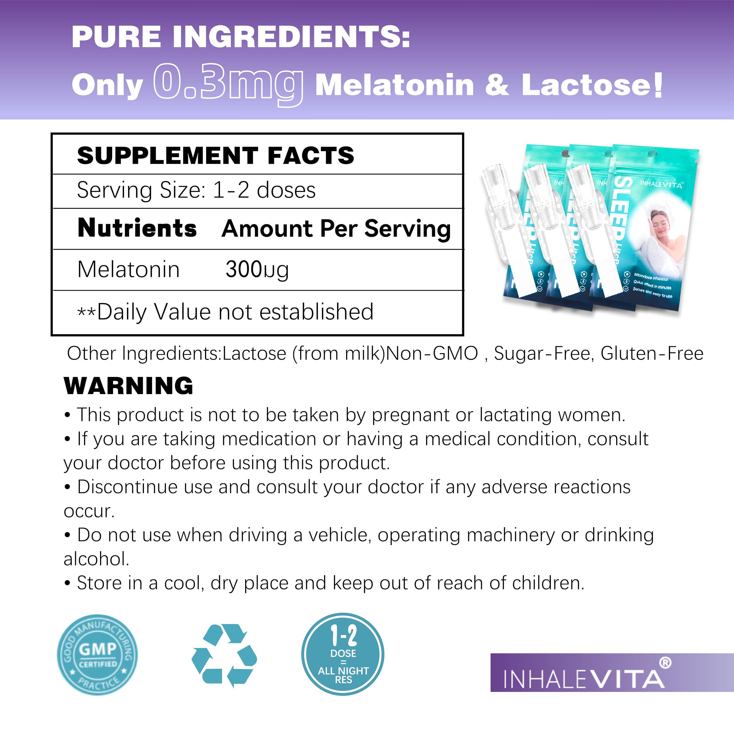 INHALEVITA Melatonin Inhaler side view with dosage details