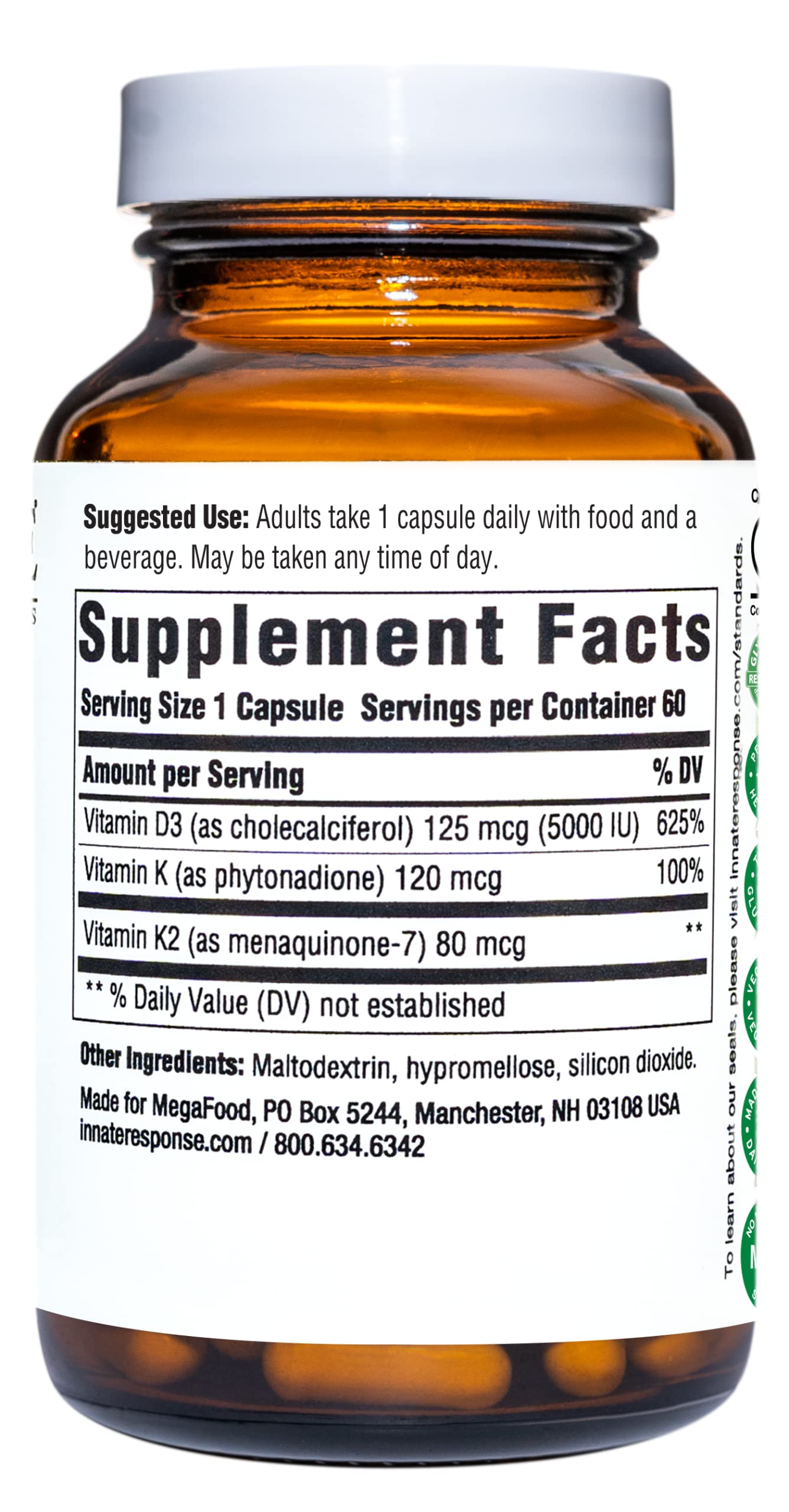 Innate Response Formulas Vitamin D3 & K2 Supplement side view showing capsule