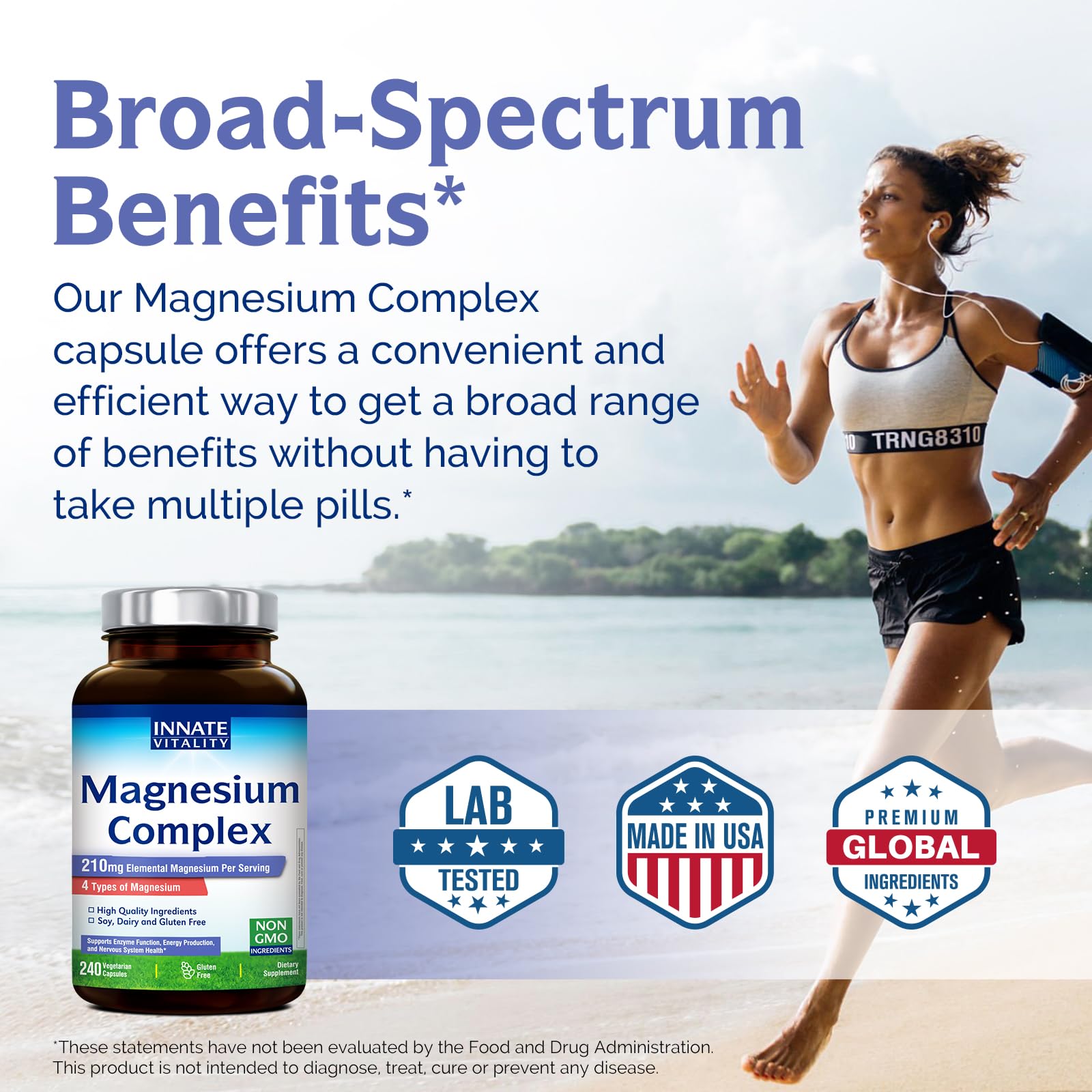 Innate Vitality Magnesium Complex capsules on a wooden table