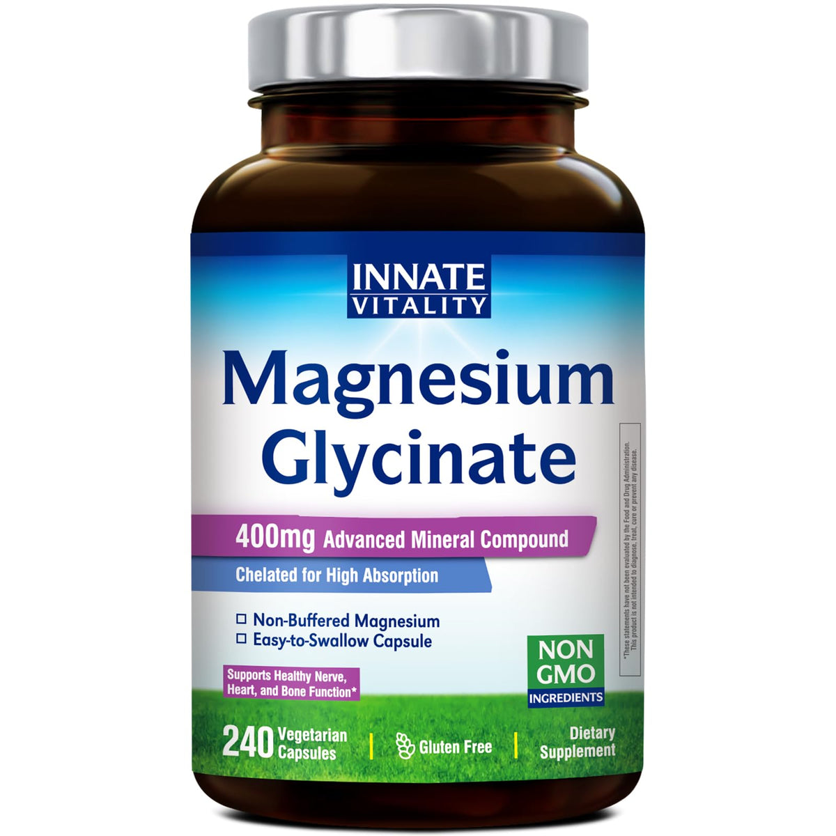 Innate Vitality Magnesium Glycinate 400mg capsules front view