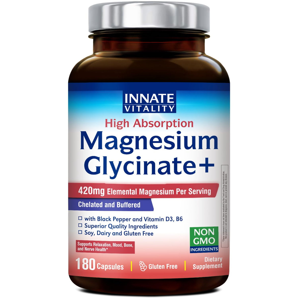Innate Vitality Magnesium Glycinate + 420mg capsules front view