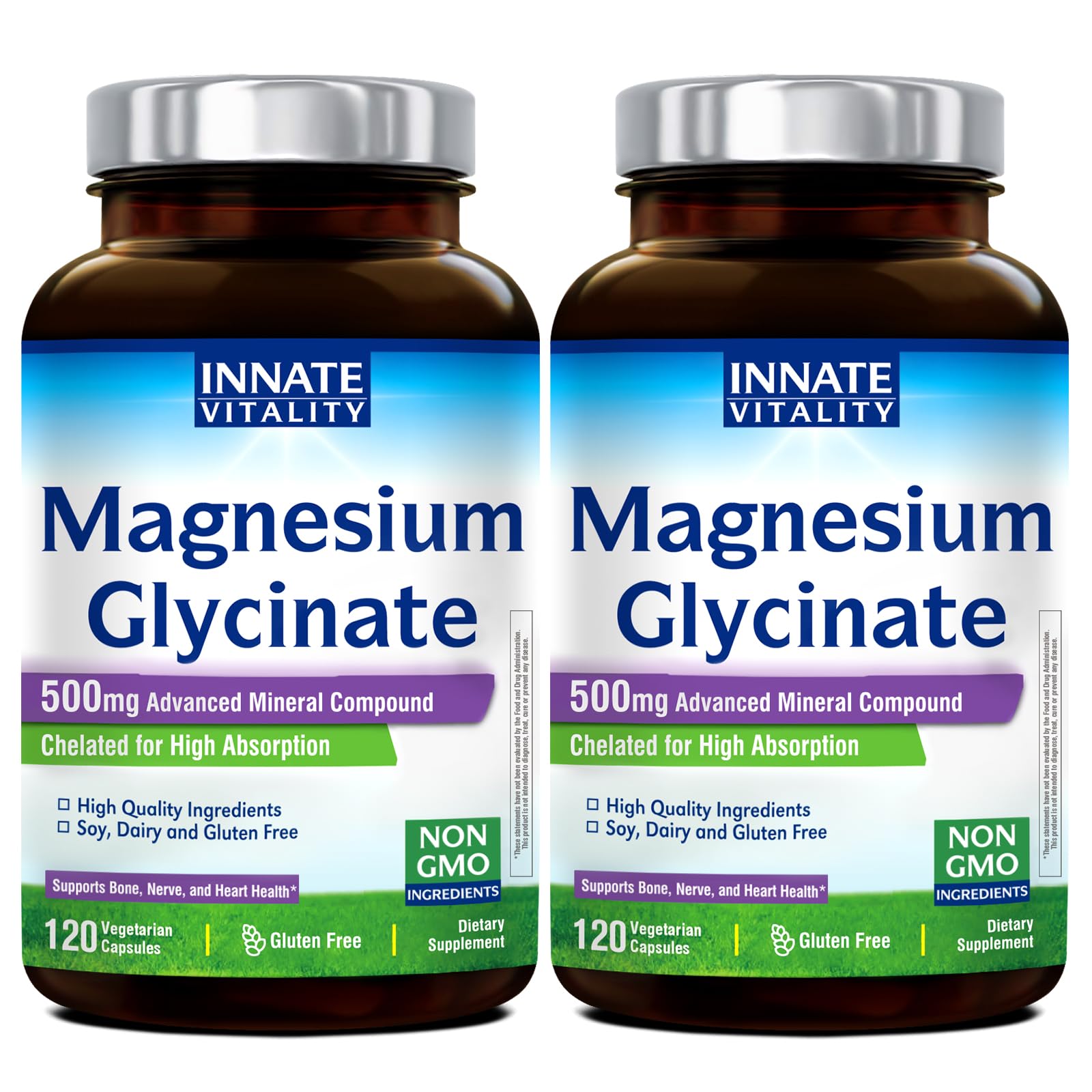 Innate Vitality Magnesium Glycinate 500mg supplement front view