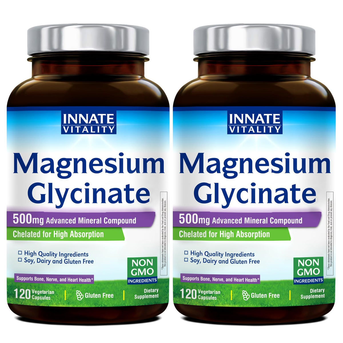 Innate Vitality Magnesium Glycinate 500mg supplement front view