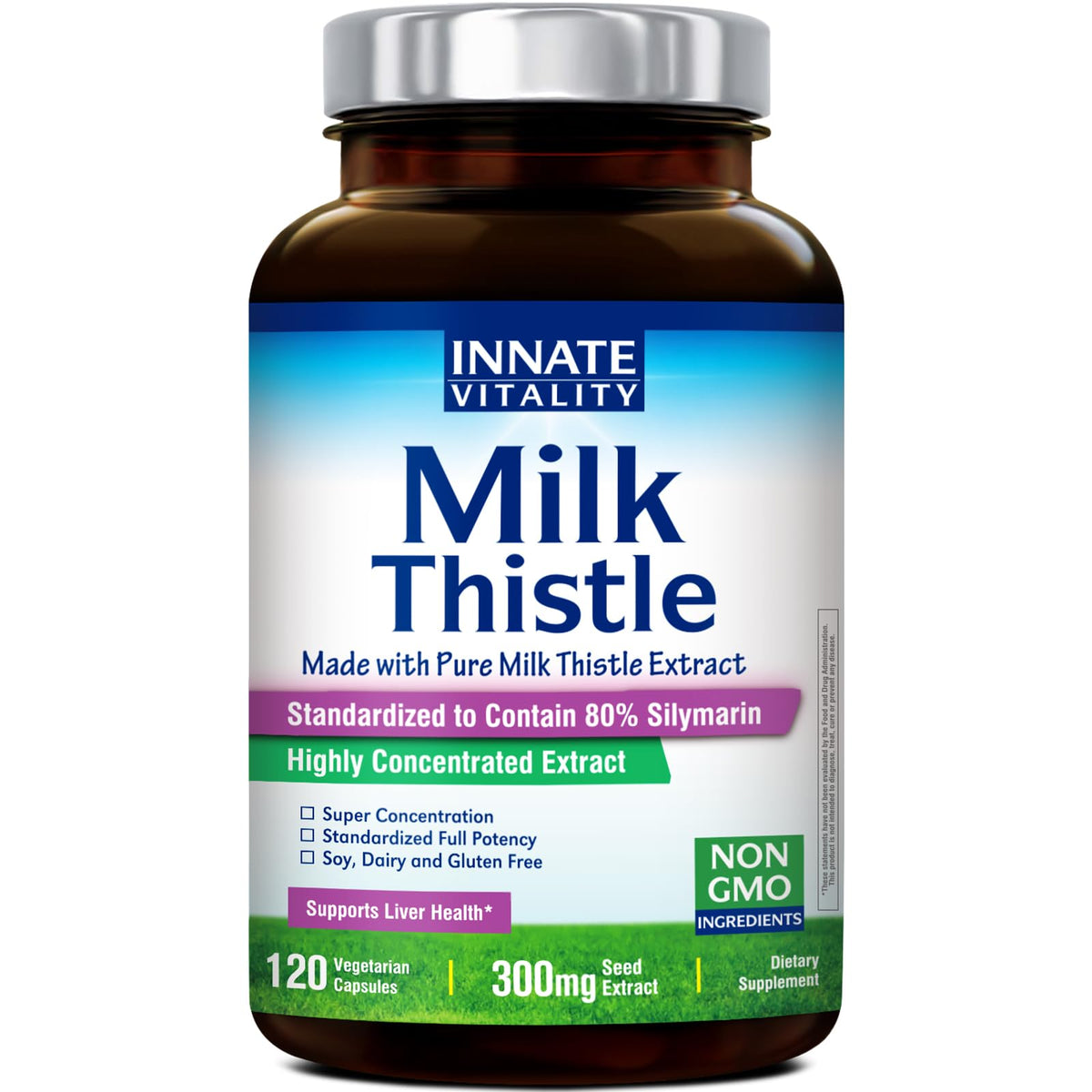 Innate Vitality Milk Thistle Extract 80% Silymarin front view