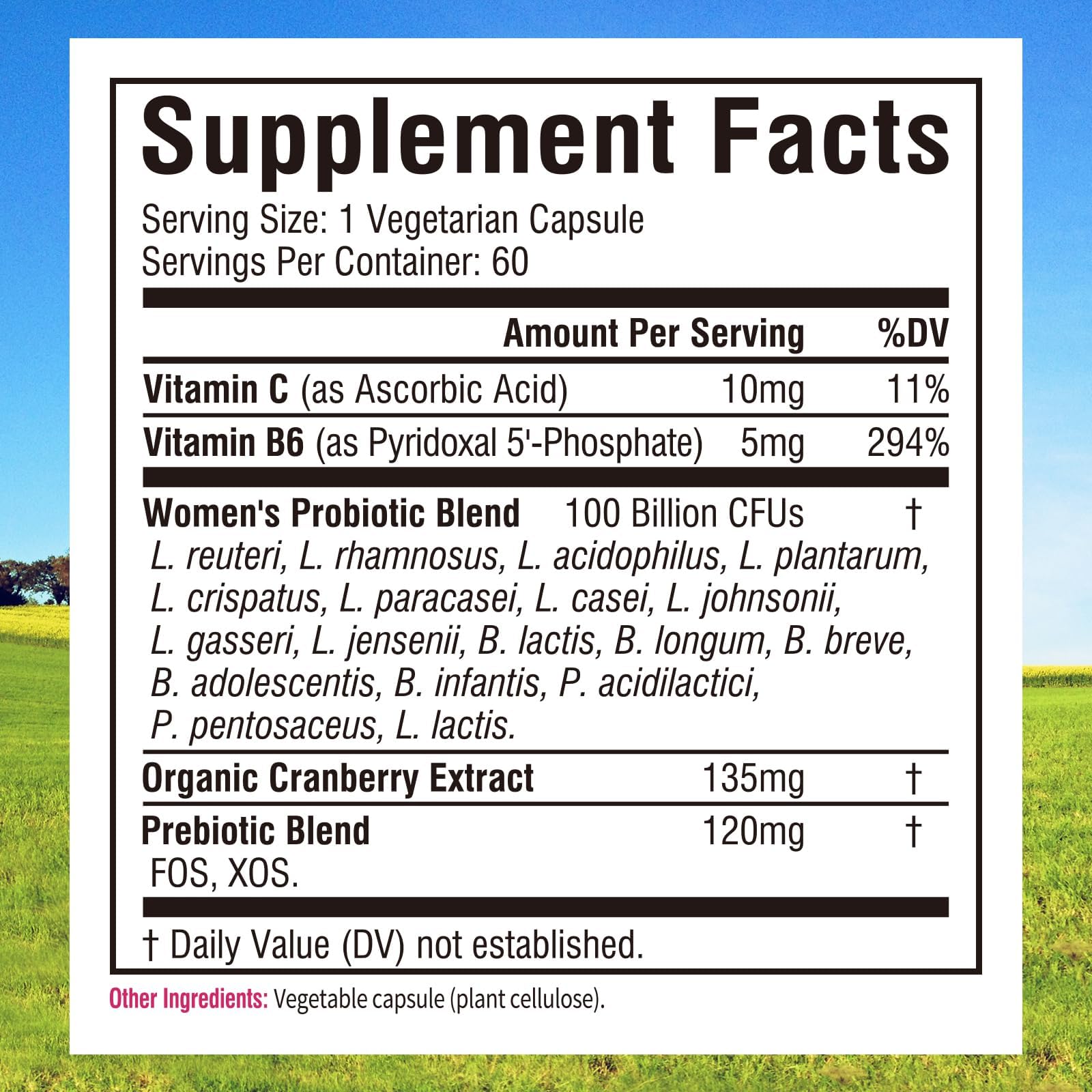 Innate Vitality Probiotics for Women back view of packaging