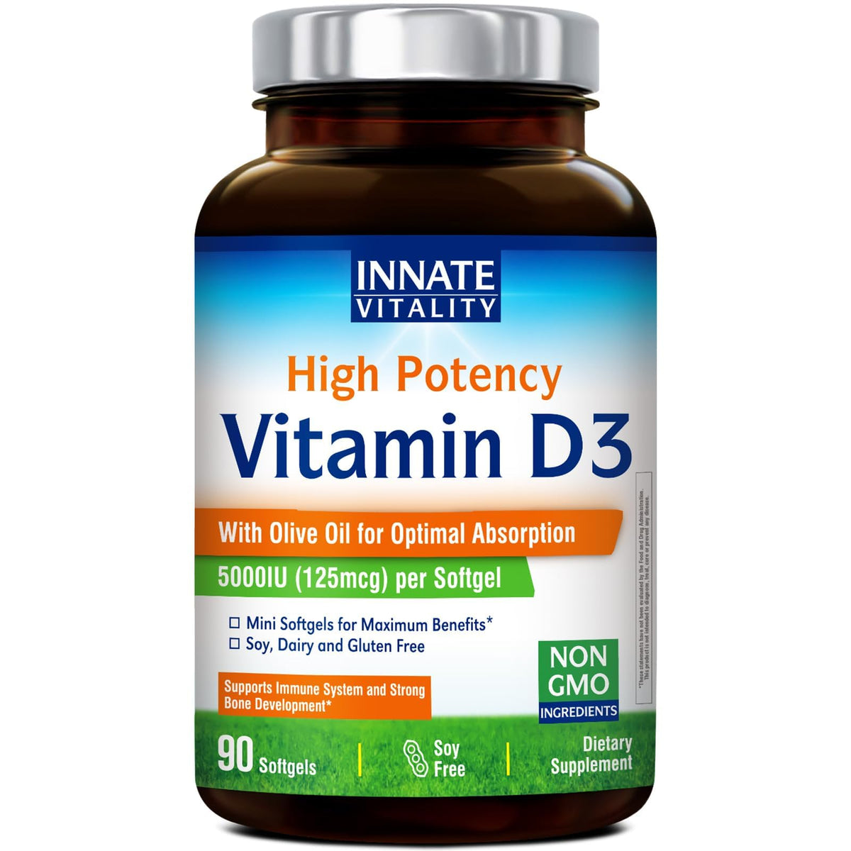 Innate Vitality Vitamin D3 5000 IU softgel front view