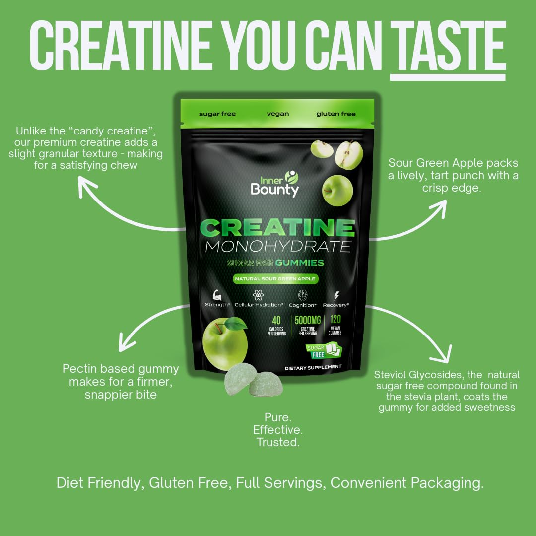 Inner Bounty Creatine Gummies on a gym bench