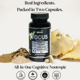 Inner Bounty Focus Supplement capsules in a bowl