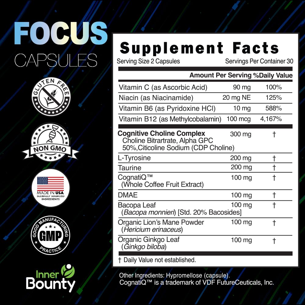 Inner Bounty Focus Supplement side view showing ingredients