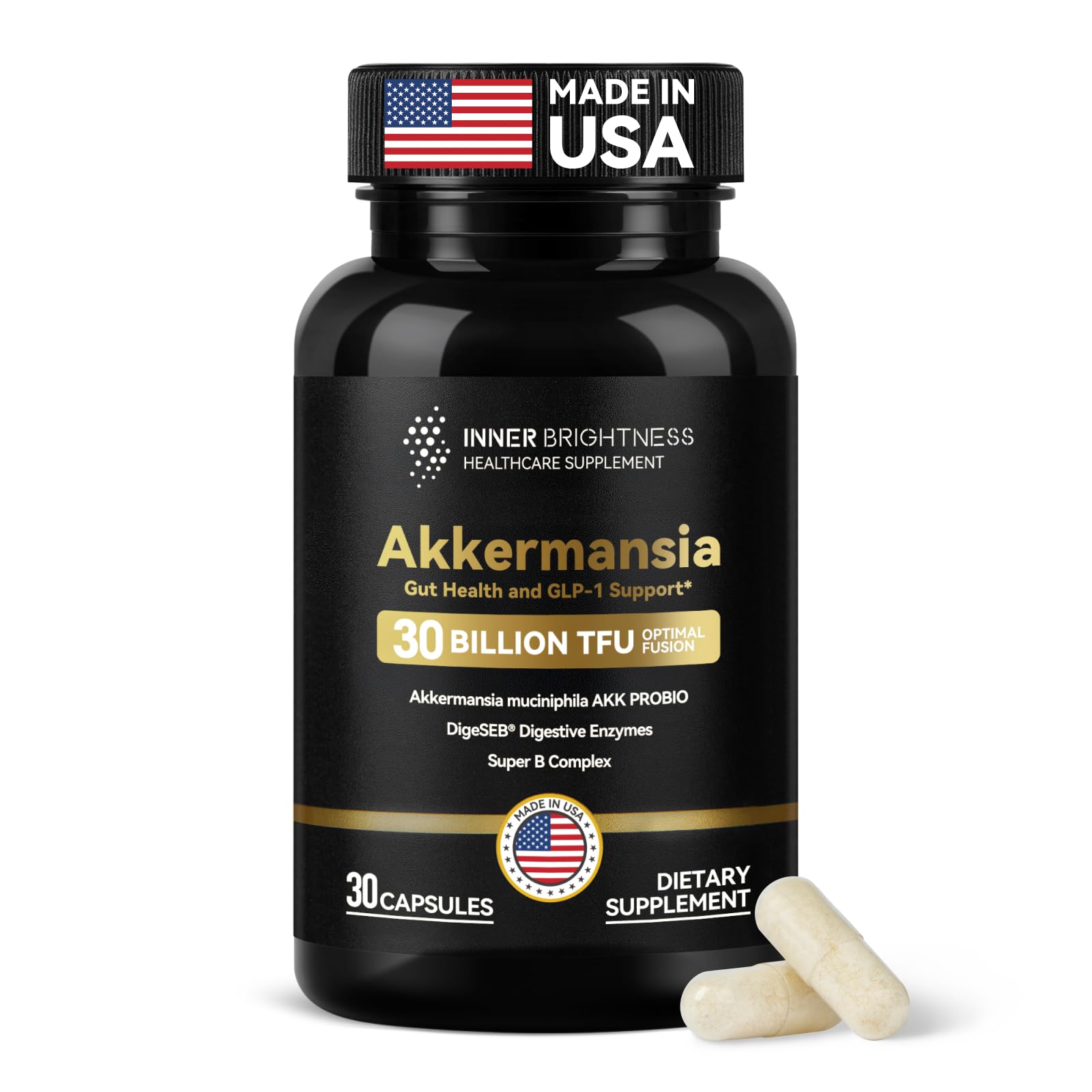 Inner Brightness Akkermansia Probiotic Capsules front view