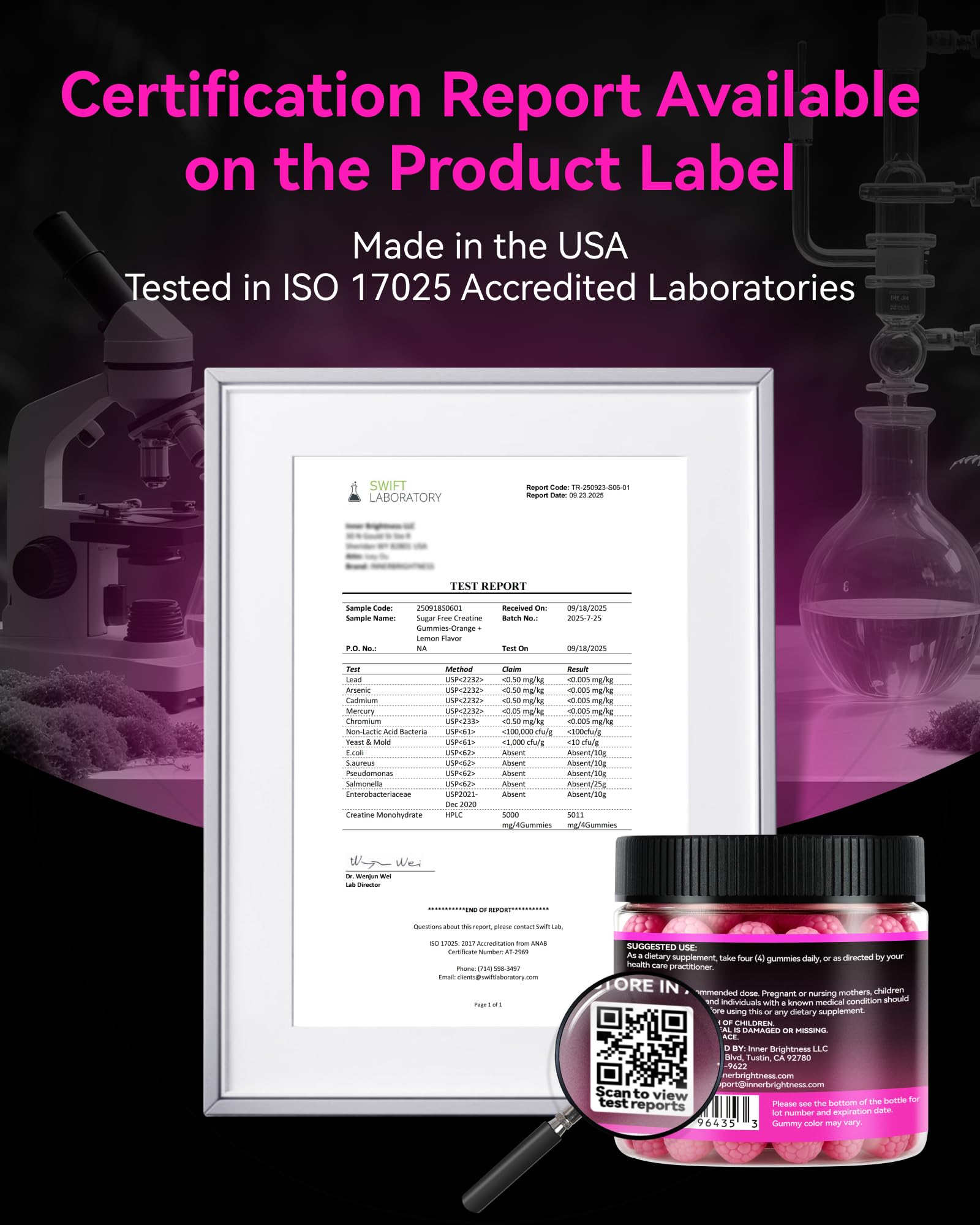 Inner Brightness Creatine Gummies displayed with ingredients