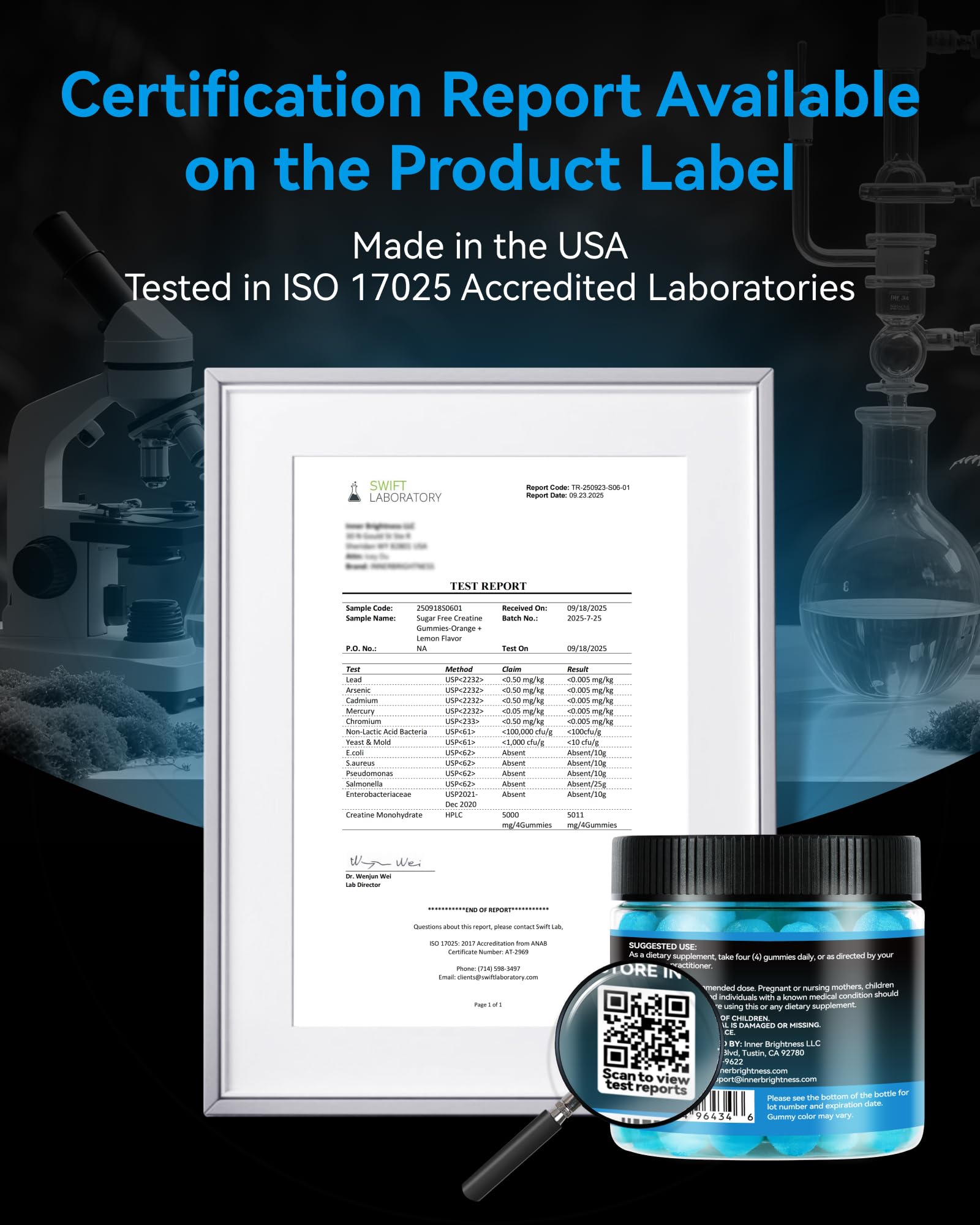 Inner Brightness Creatine Gummies showing ingredient list