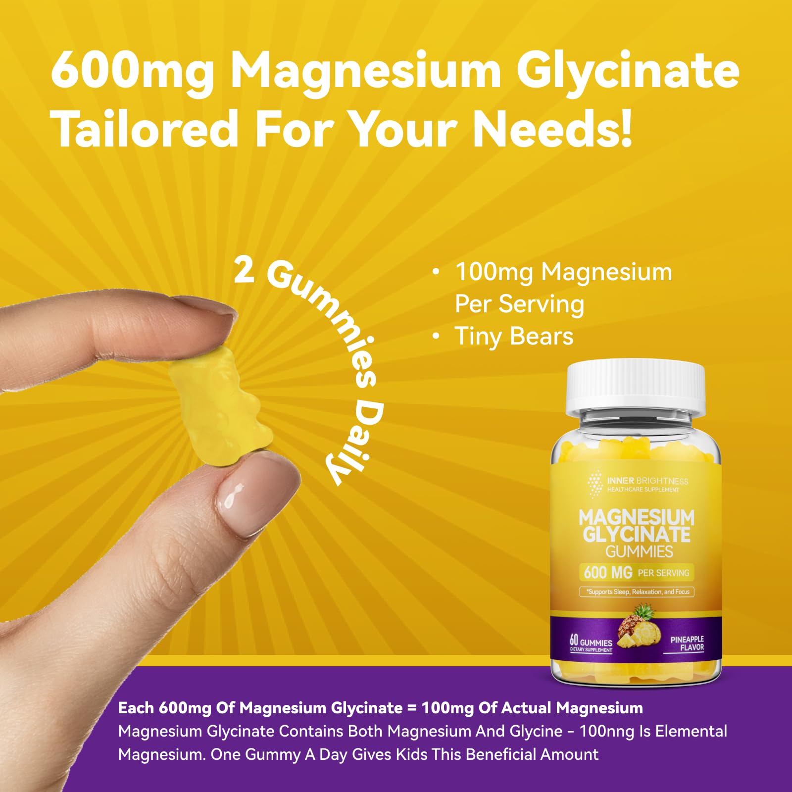 Inner Brightness Magnesium Glycinate Gummies lifestyle scene with a glass of water
