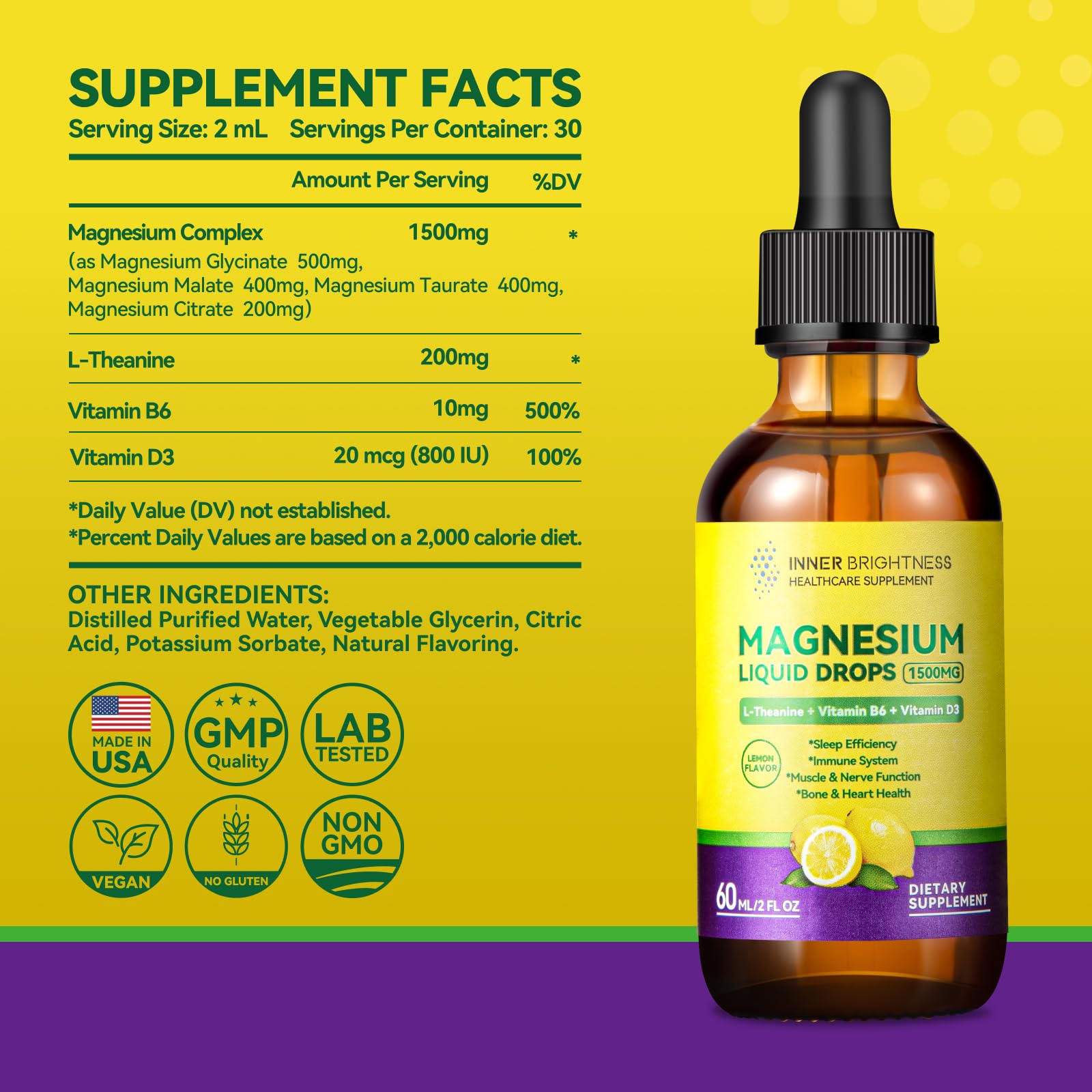 Inner Brightness Magnesium Glycinate Liquid 1500mg with measuring spoon