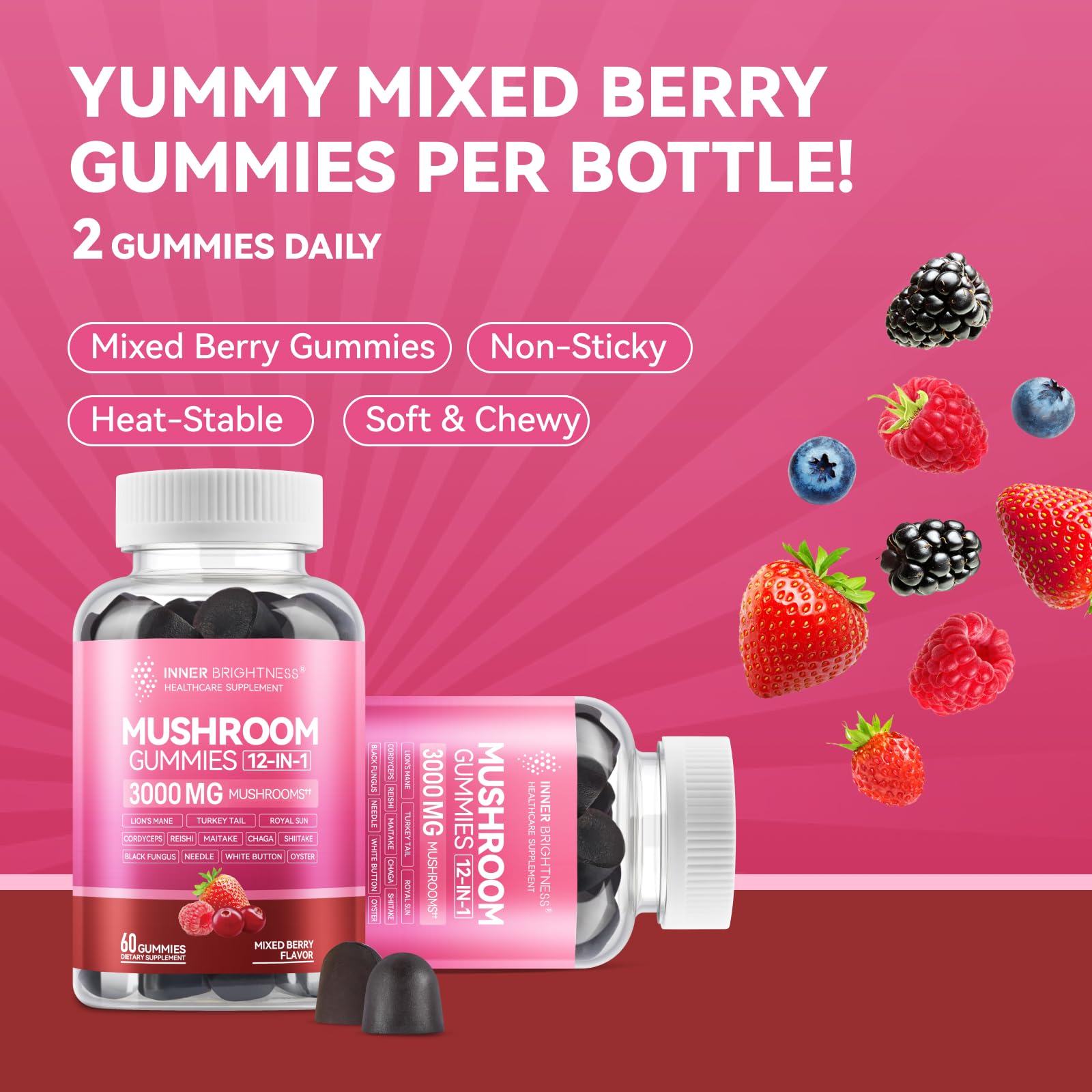 Inner Brightness Mushroom Gummies side view with nutritional information
