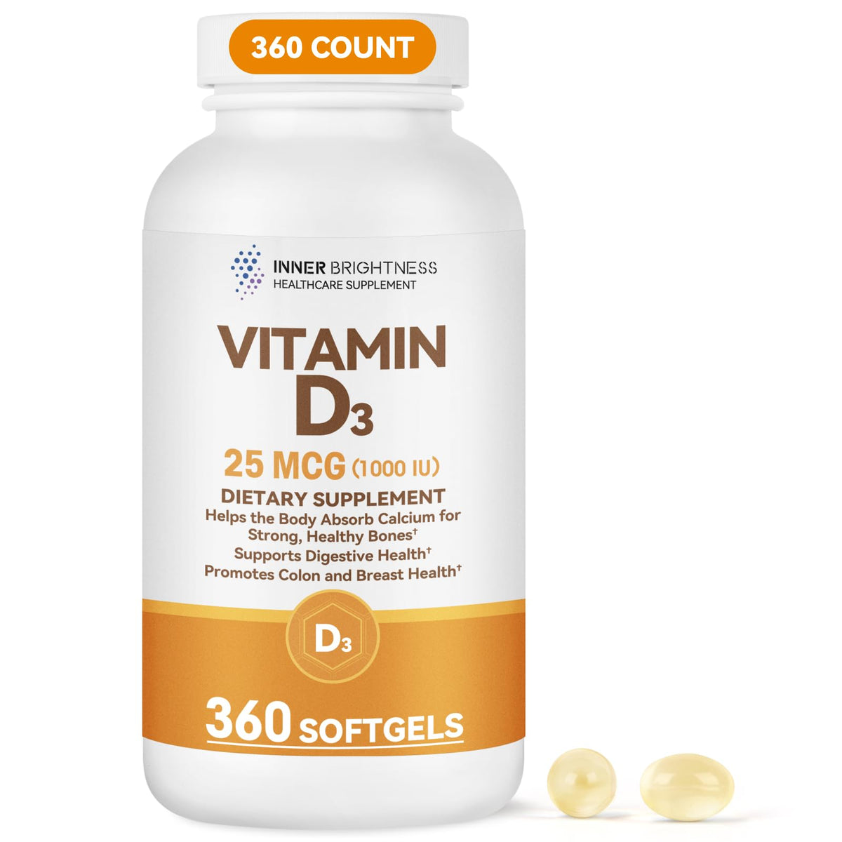 Inner Brightness Vitamin D3 1000 IU softgels front view