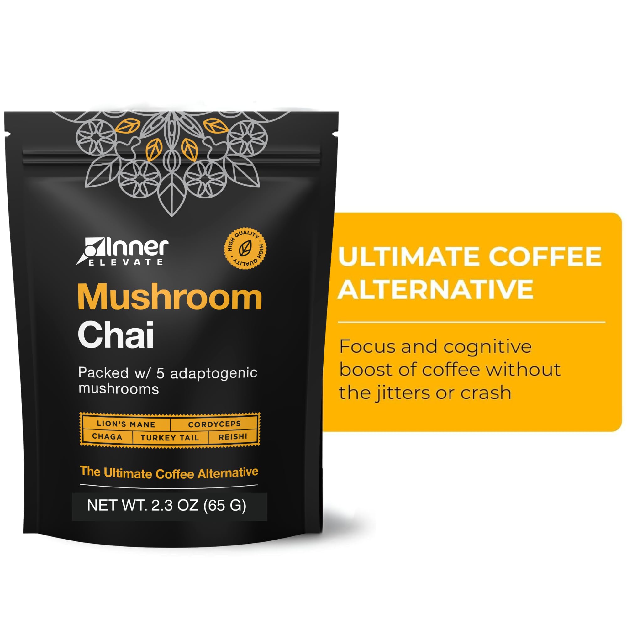 Inner support Mushroom Chai Supplement 68g displayed with lifestyle setting