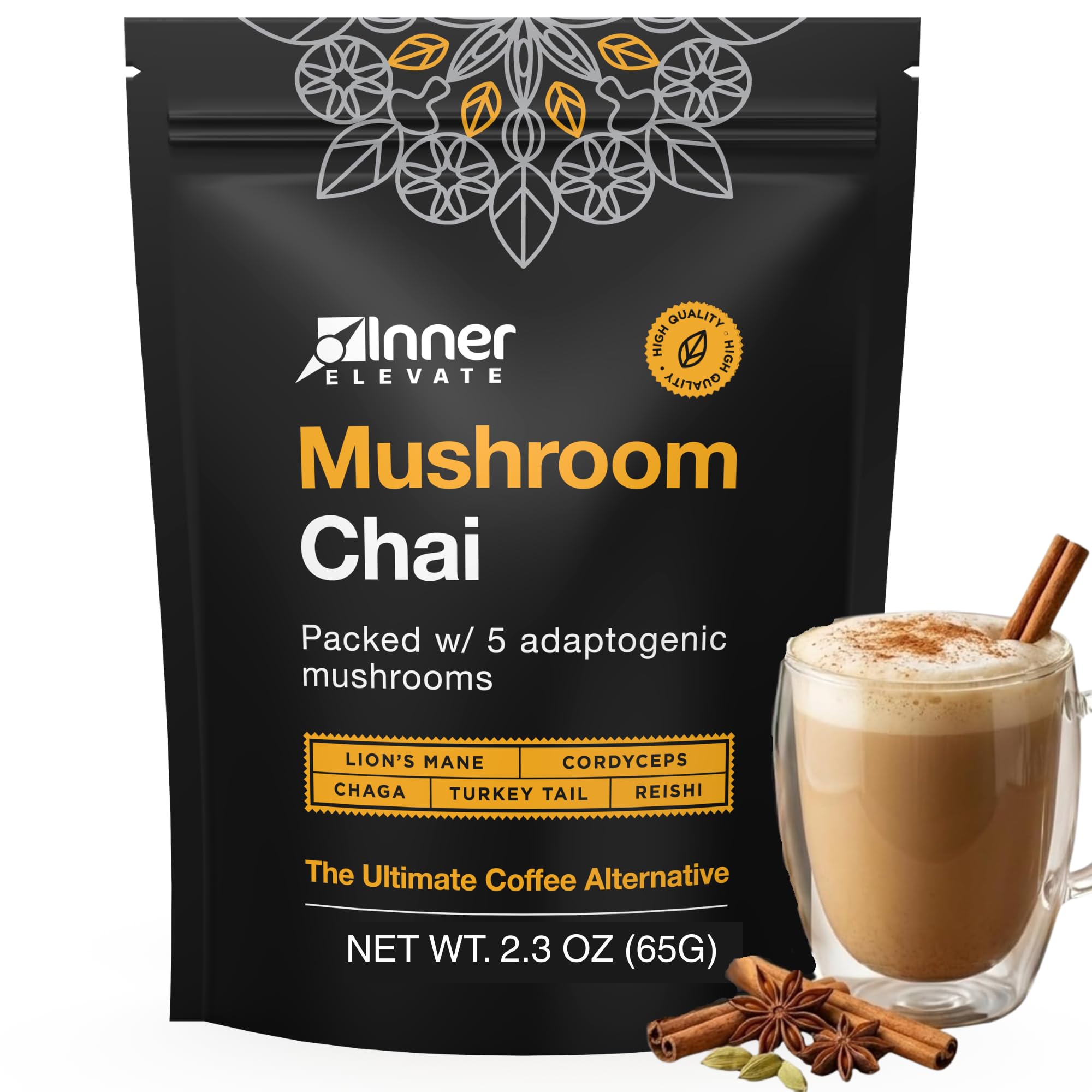 Inner support Mushroom Chai Supplement 68g front view with packaging
