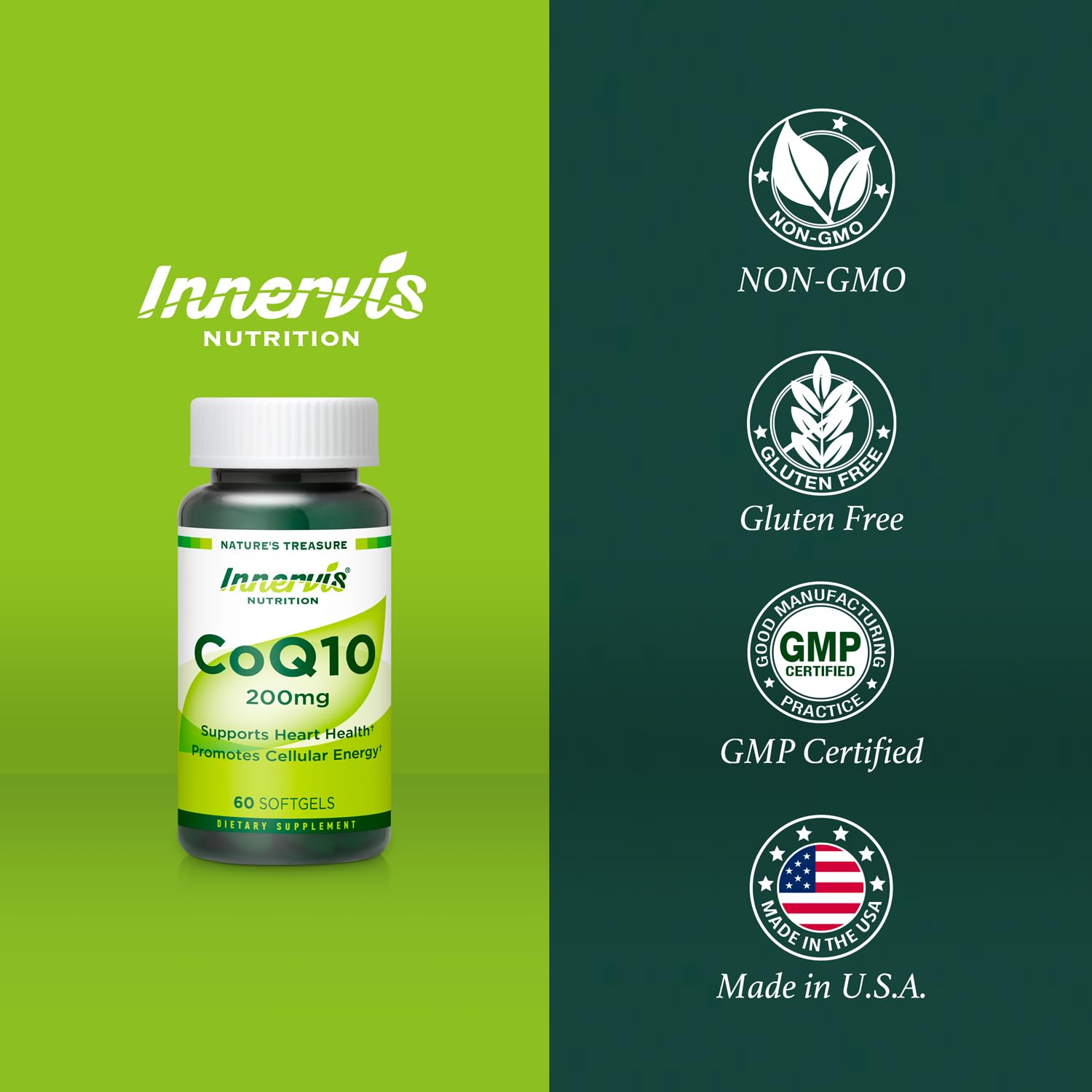 INNERVISNUTRITION CoQ10 Softgels displayed with other supplements