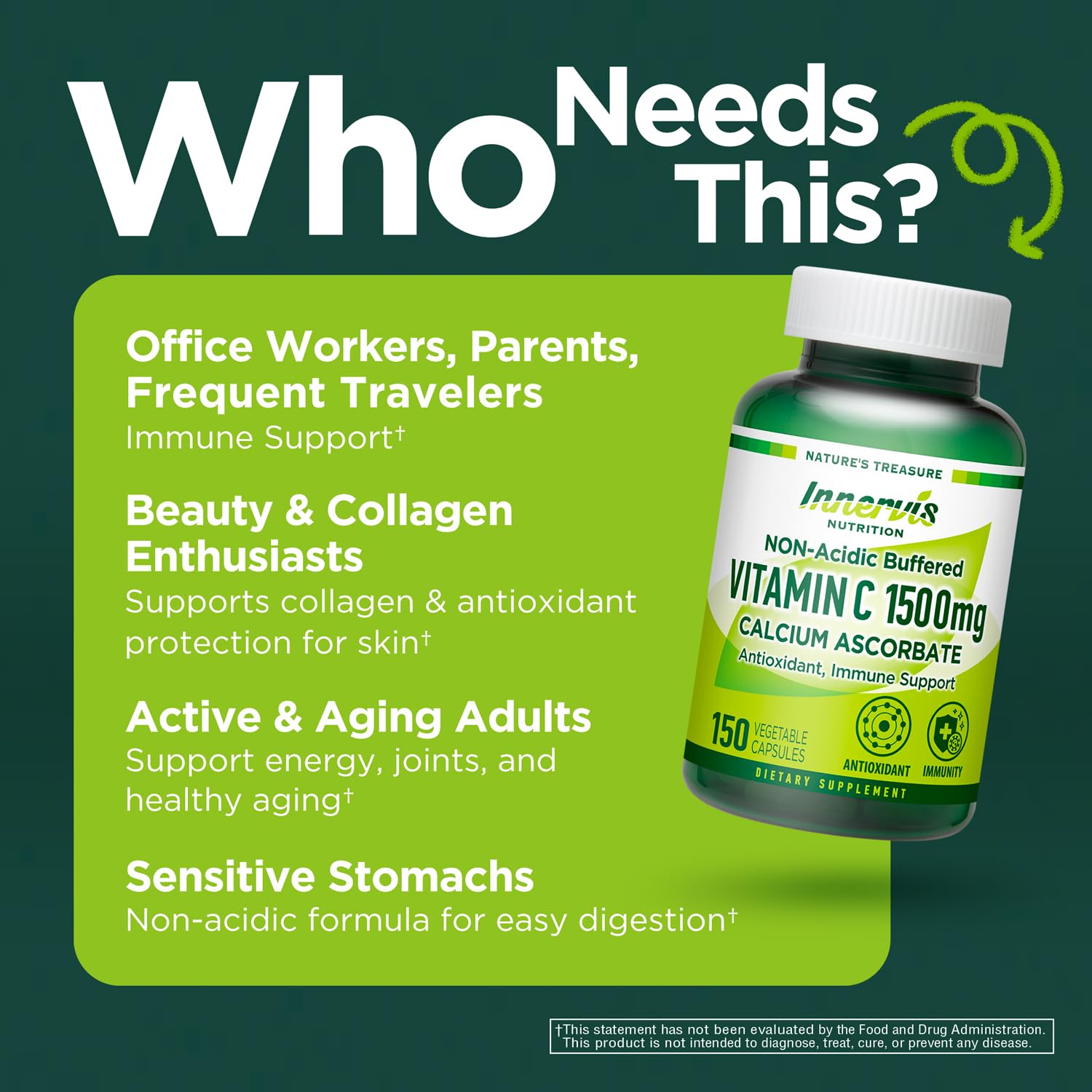 INNERVISNUTRITION Vitamin C Capsules 1500mg side view