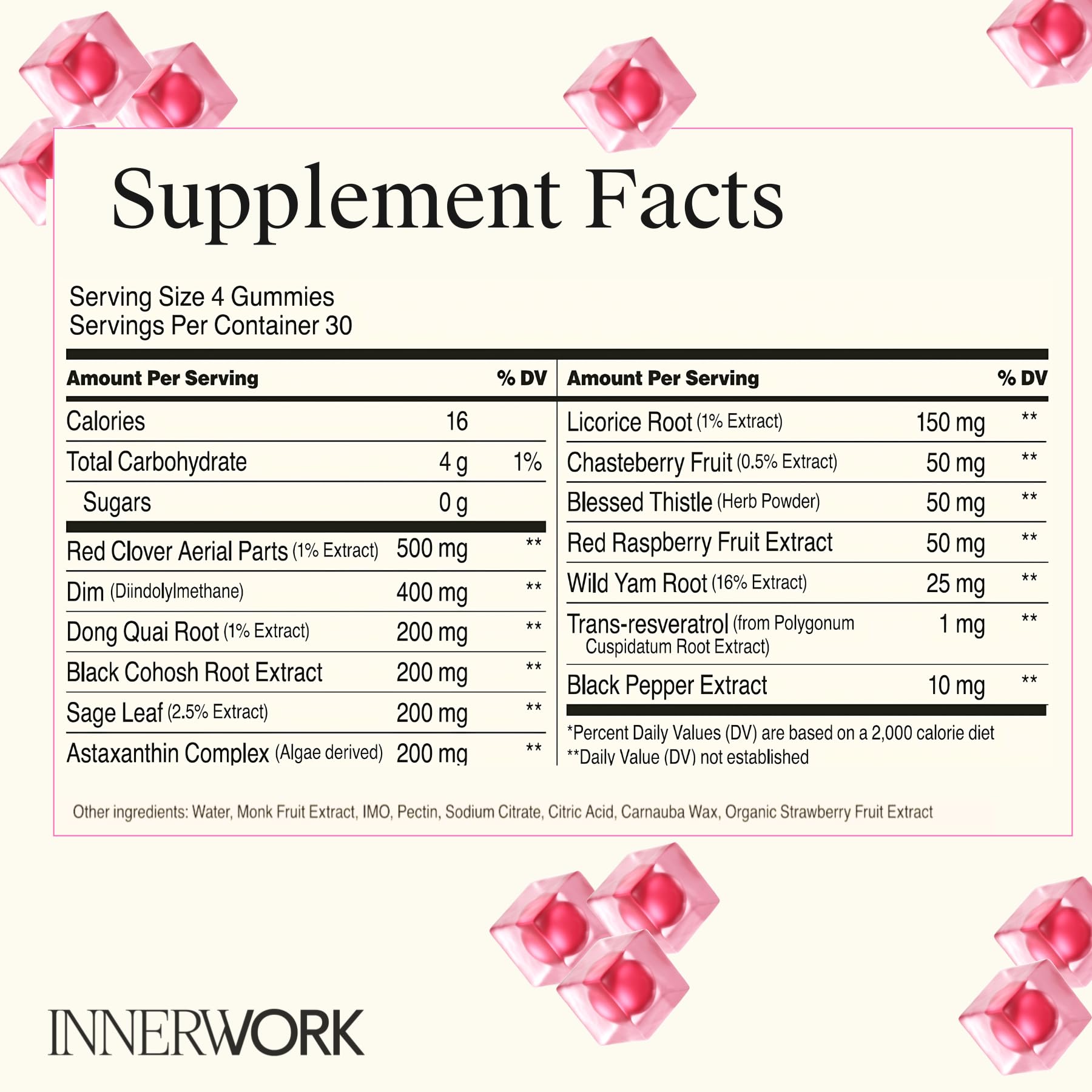 Innerwork Menopause Gummies back view showing nutritional information