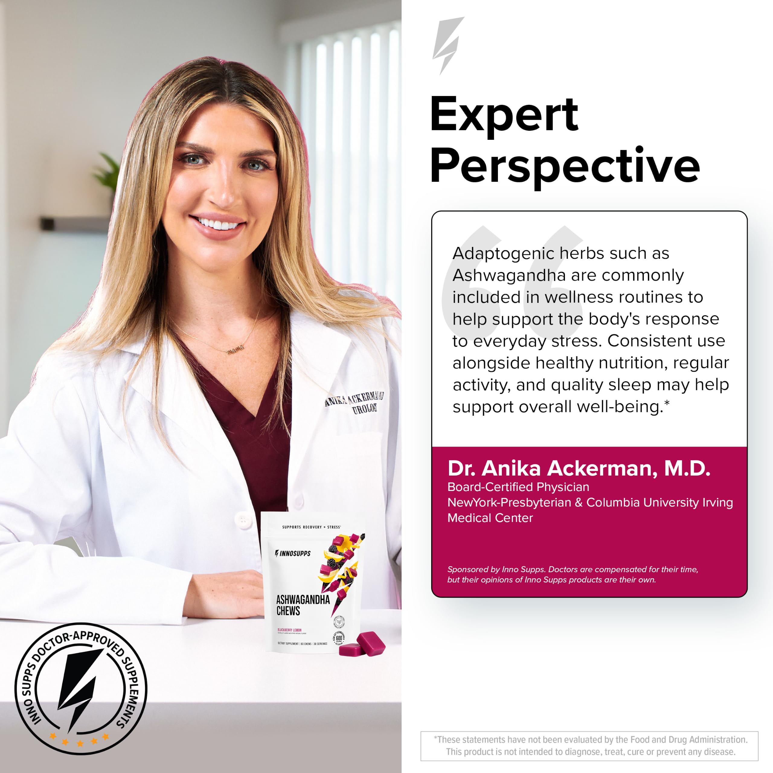 InnoSupps Ashwagandha Chews on a table with other supplements