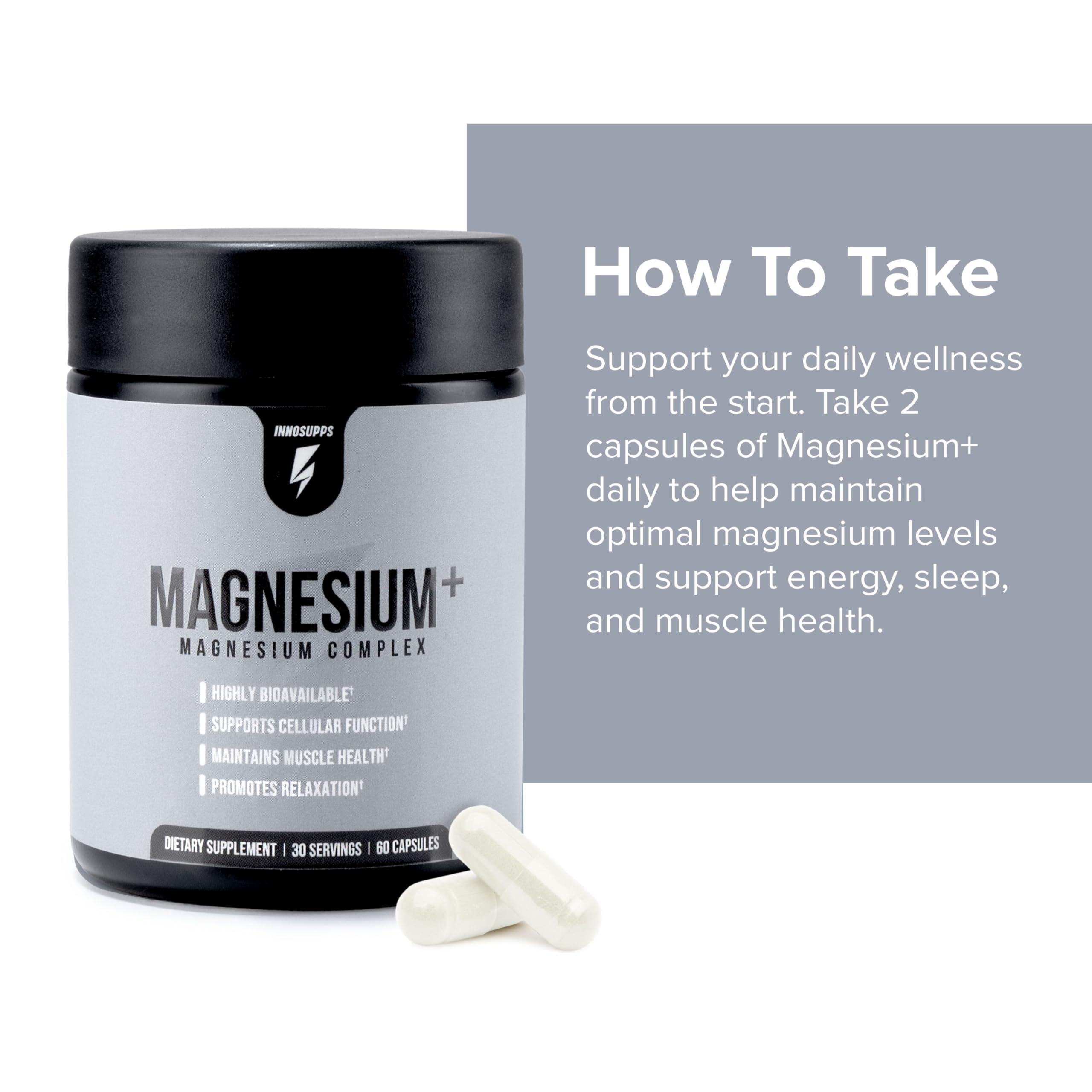InnoSupps Magnesium+ bottle with a glass of water