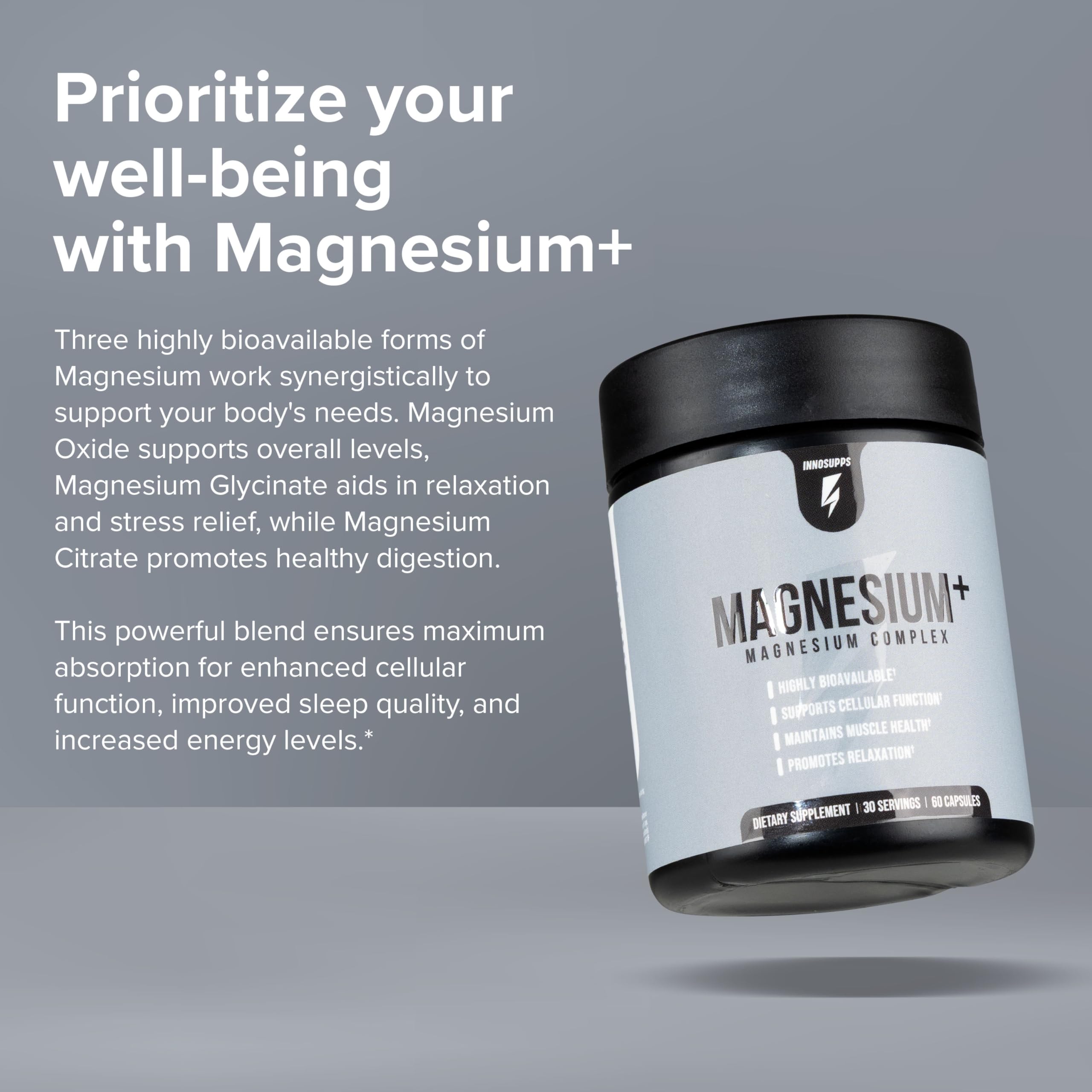 InnoSupps Magnesium+ bottle with a meal