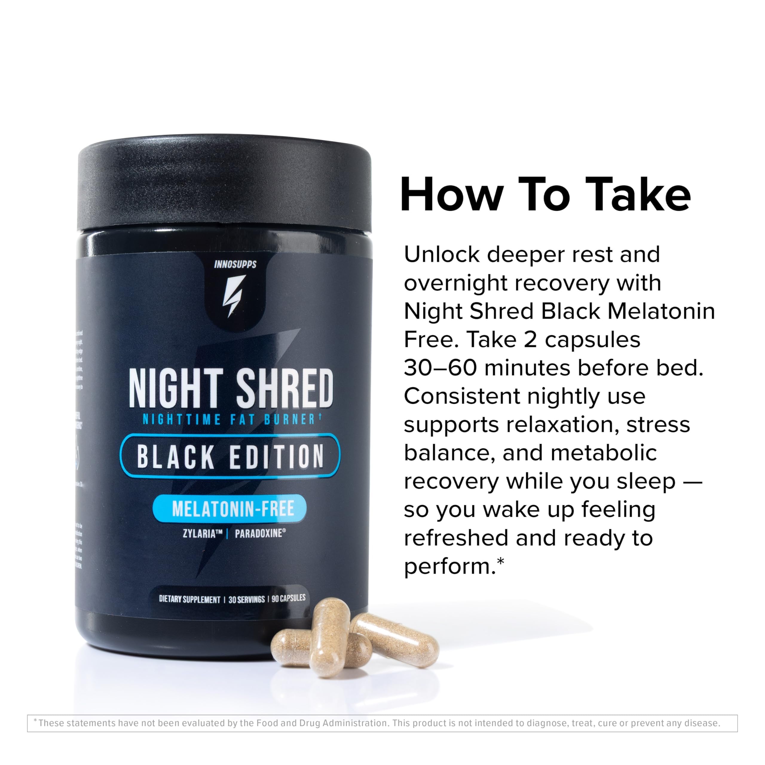 InnoSupps Night Shred label close-up showing ingredients