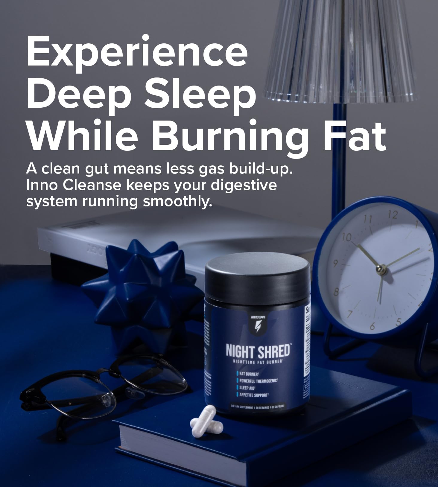 InnoSupps Night Time Fat Burner 70g back view with ingredients
