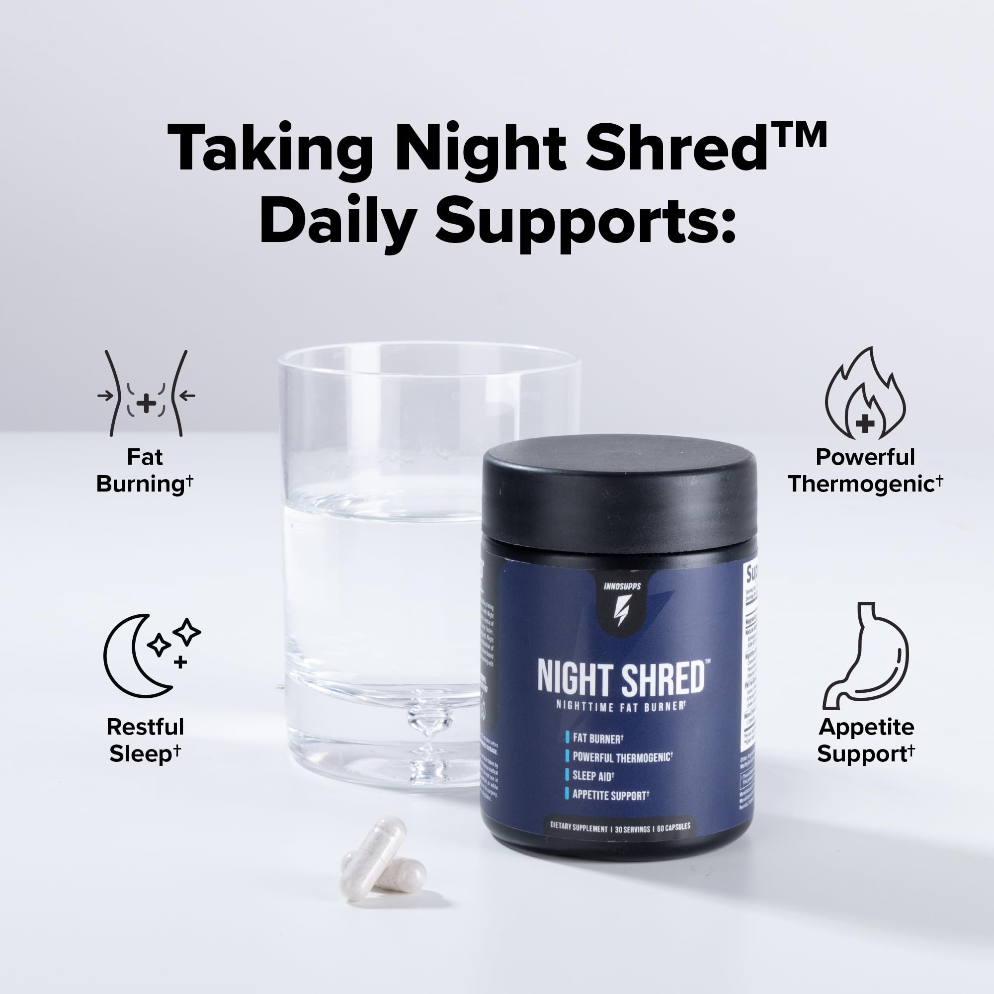 InnoSupps Night Time Fat Burner 70g on a wooden table