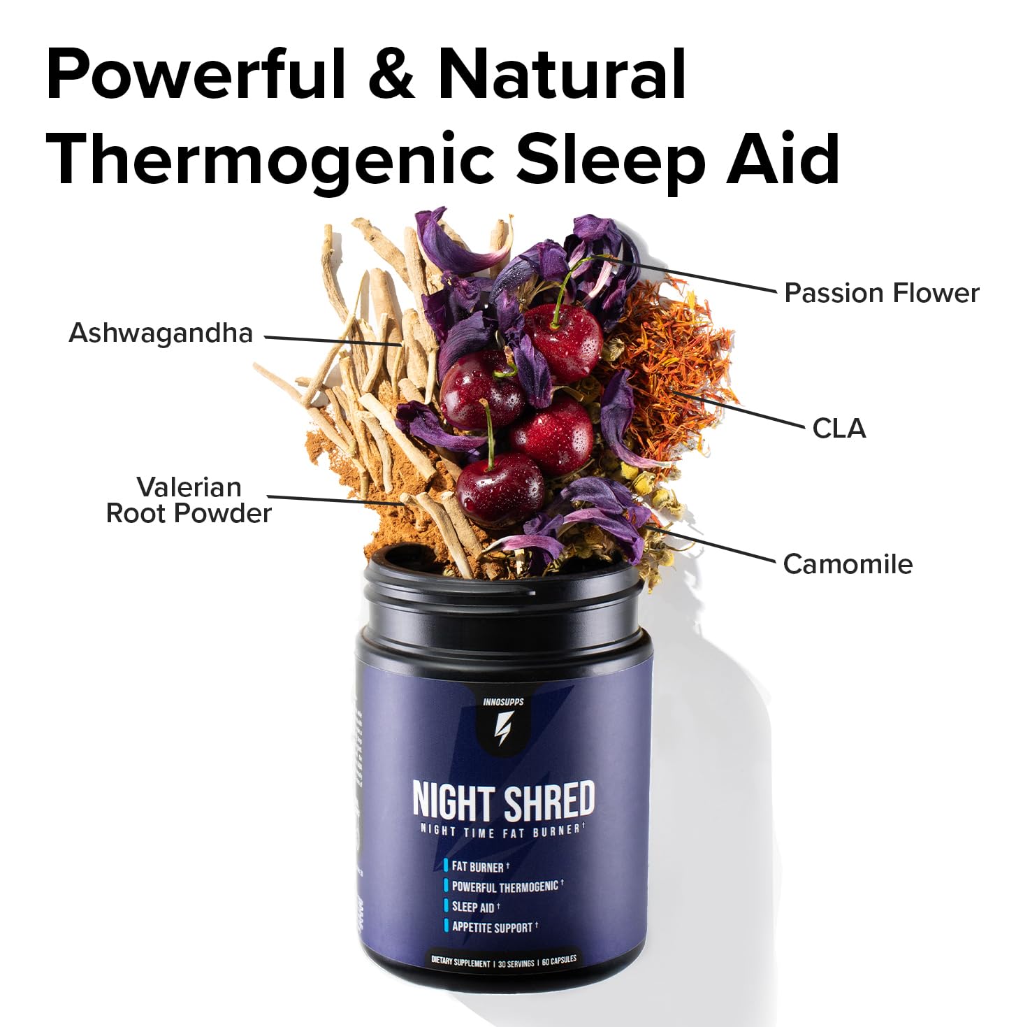 InnoSupps Night Time Fat Burner 70g with a measuring scoop
