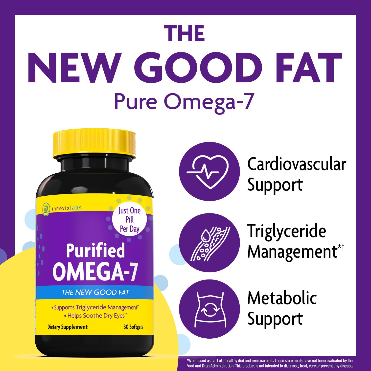 InnovixLabs Purified Omega-7 Softgels side view showing softgel