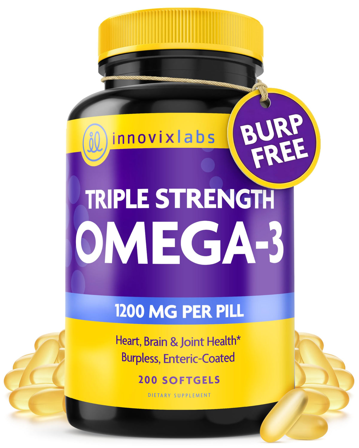 InnovixLabs Triple Strength Omega 3 Fish Oil Capsules front view