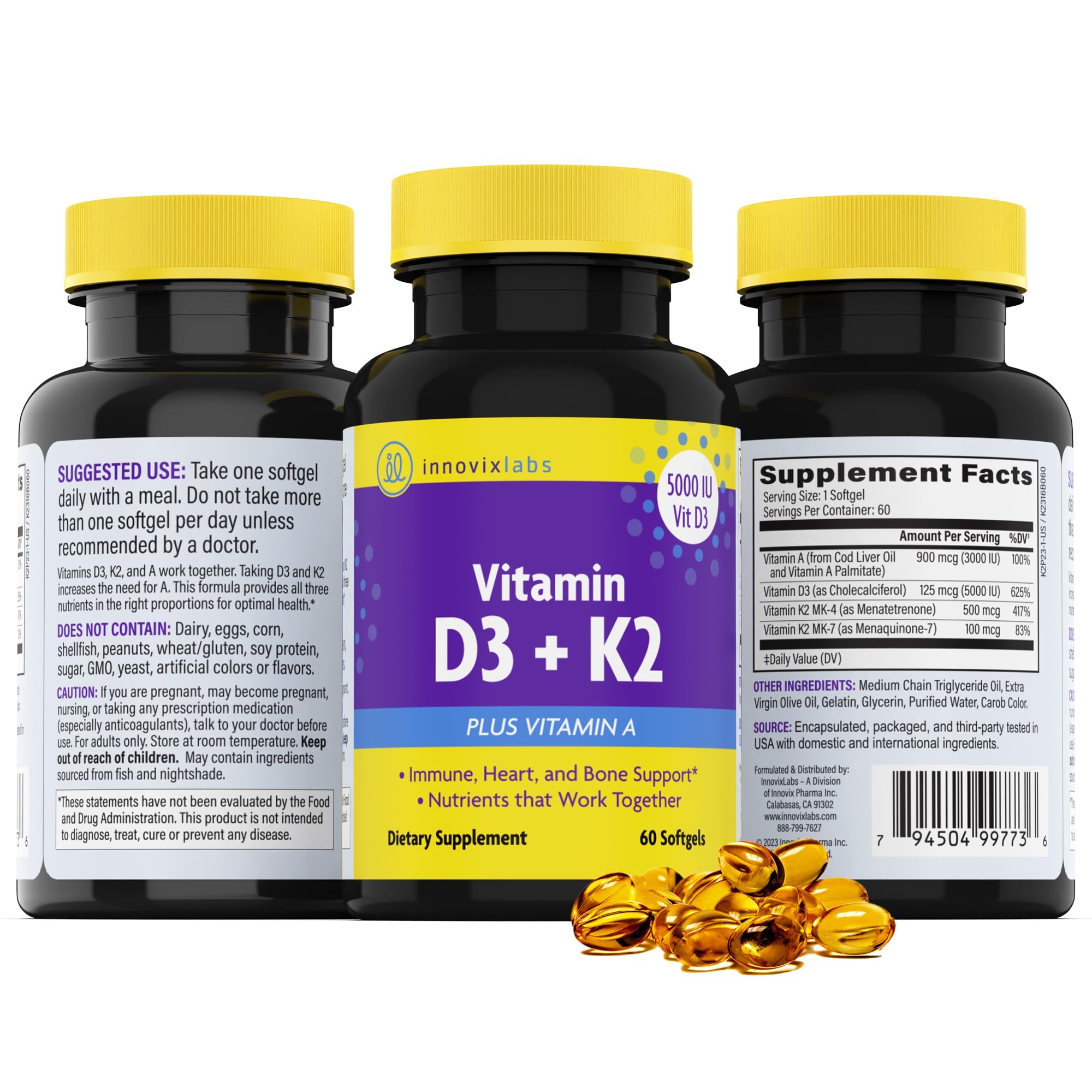 InnovixLabs Vitamin D3 K2 A Capsules close-up