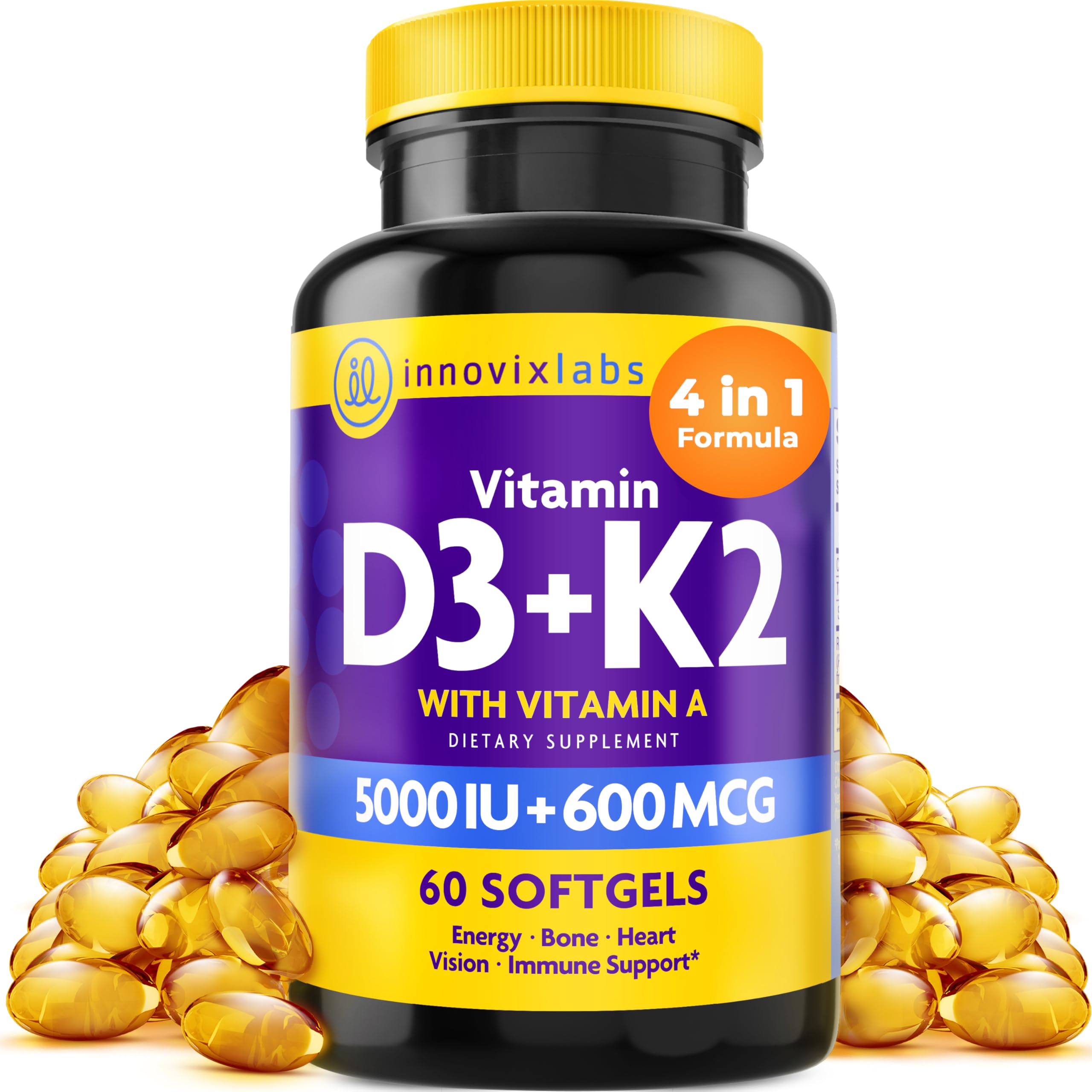 InnovixLabs Vitamin D3 K2 A Capsules front view