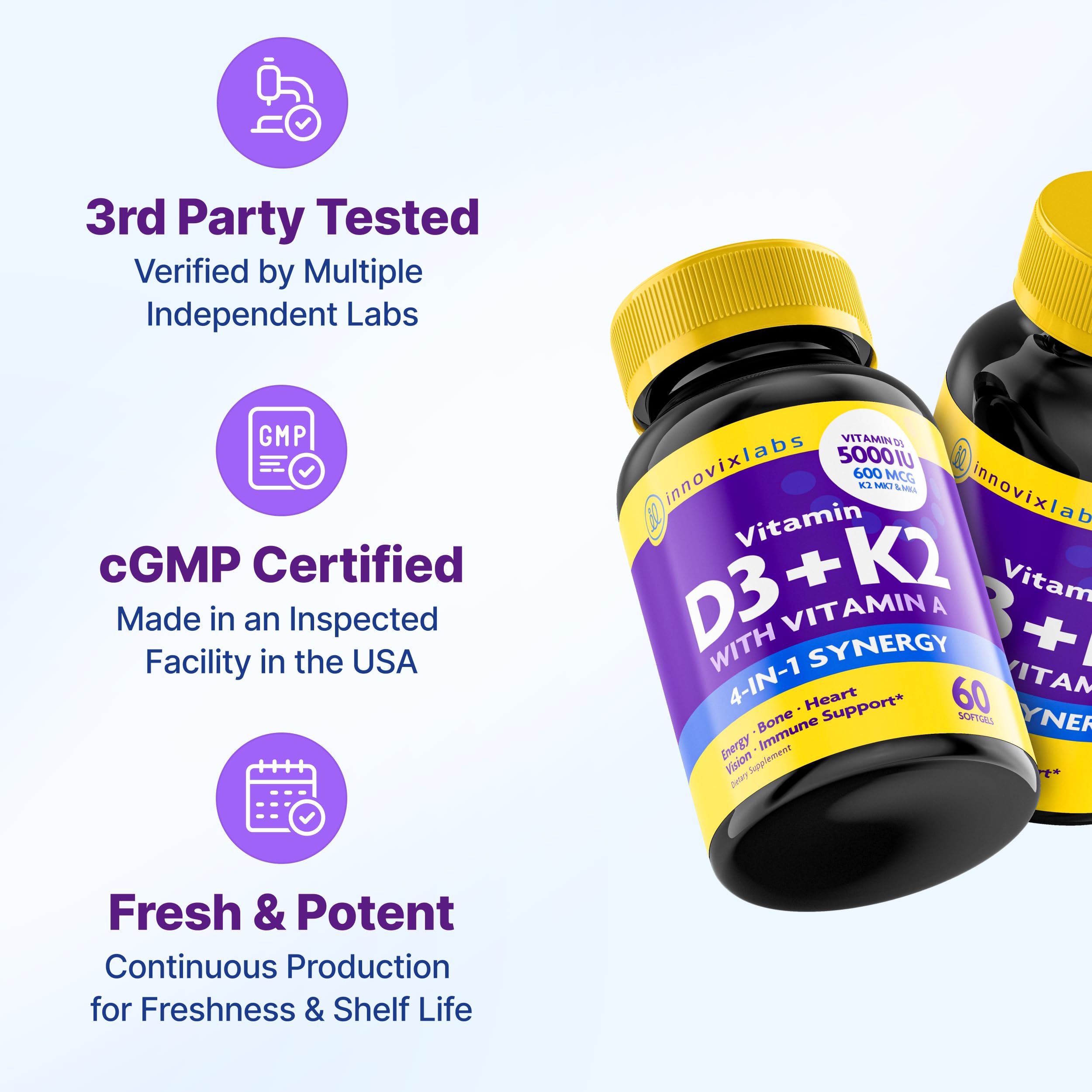 InnovixLabs Vitamin D3 K2 A Capsules ingredients list