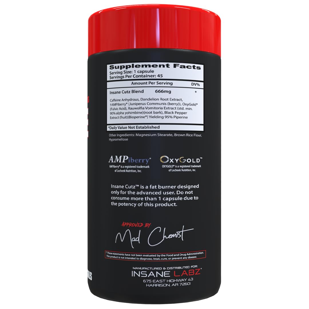 Insane Labz Insane Cutz Fat Burner side view showing capsule details