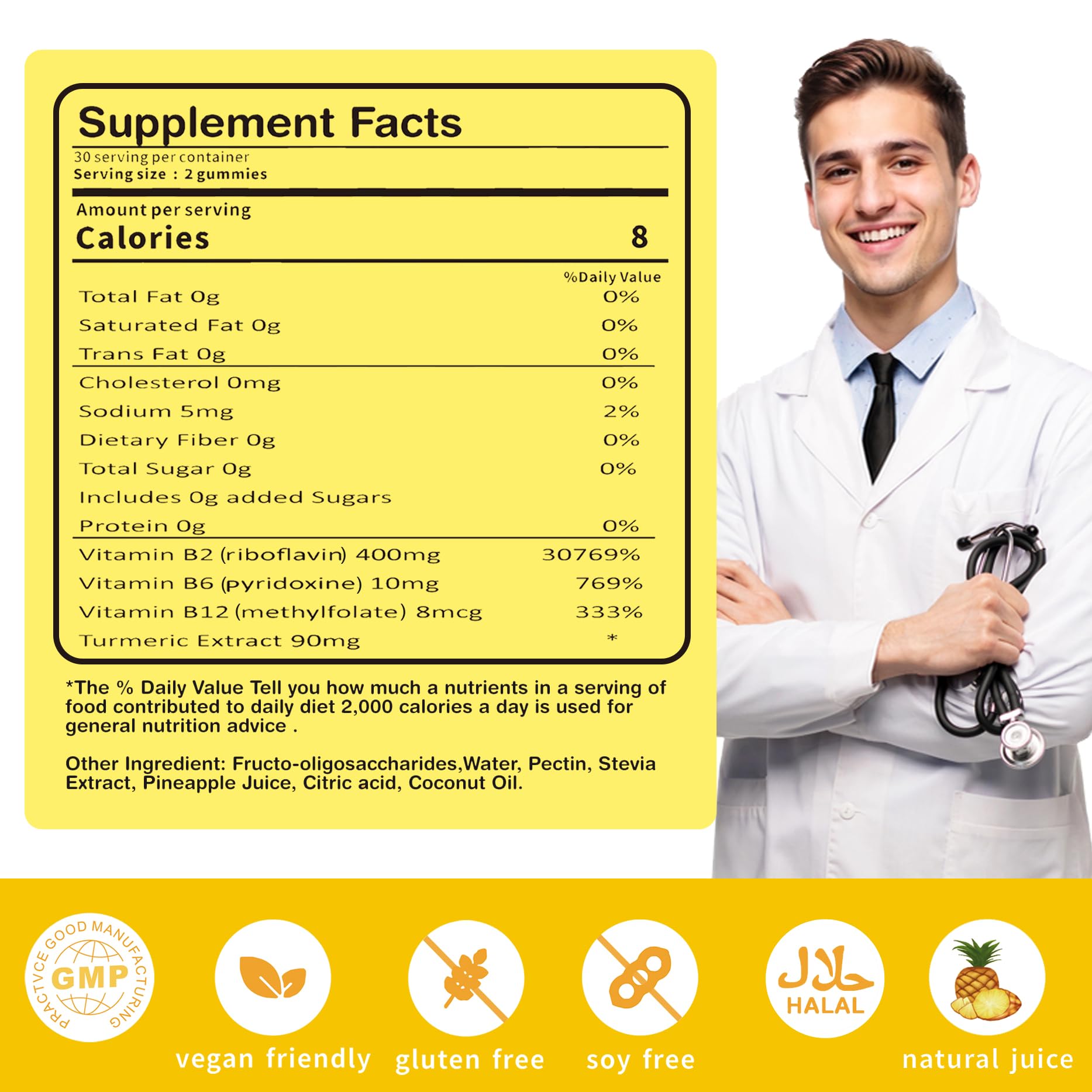 INSPIRELIFE ABC Riboflavin Gummies 400mg tropical pineapple flavour