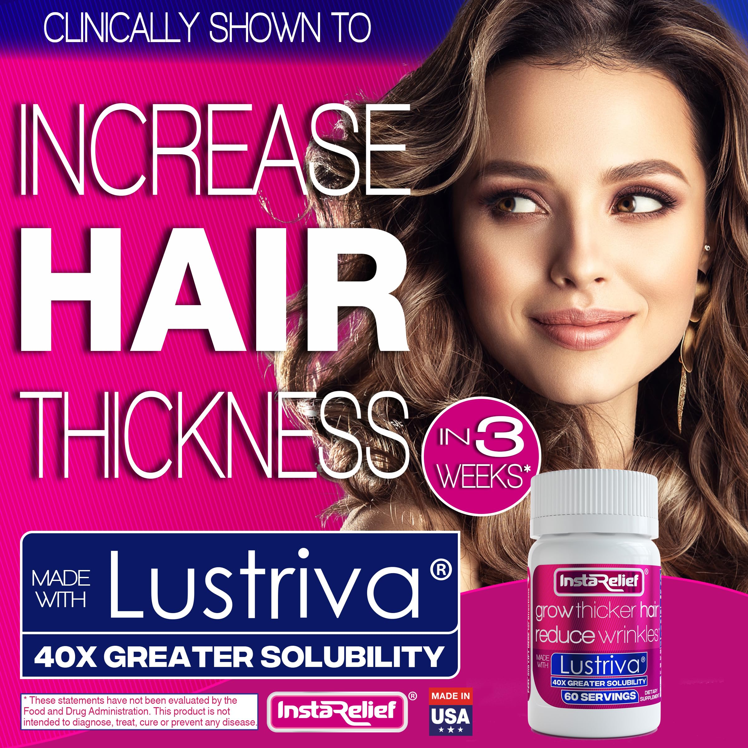 InstaRelief Hair Growth Supplement side view showing packaging