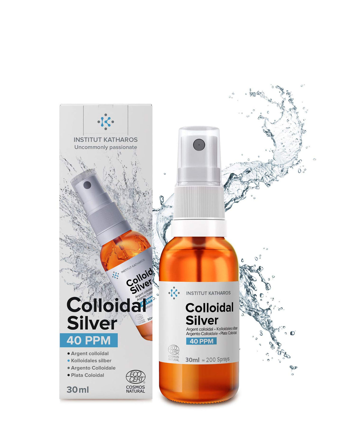 Institut Katharos Colloidal Silver 40ppm amber glass bottle front view