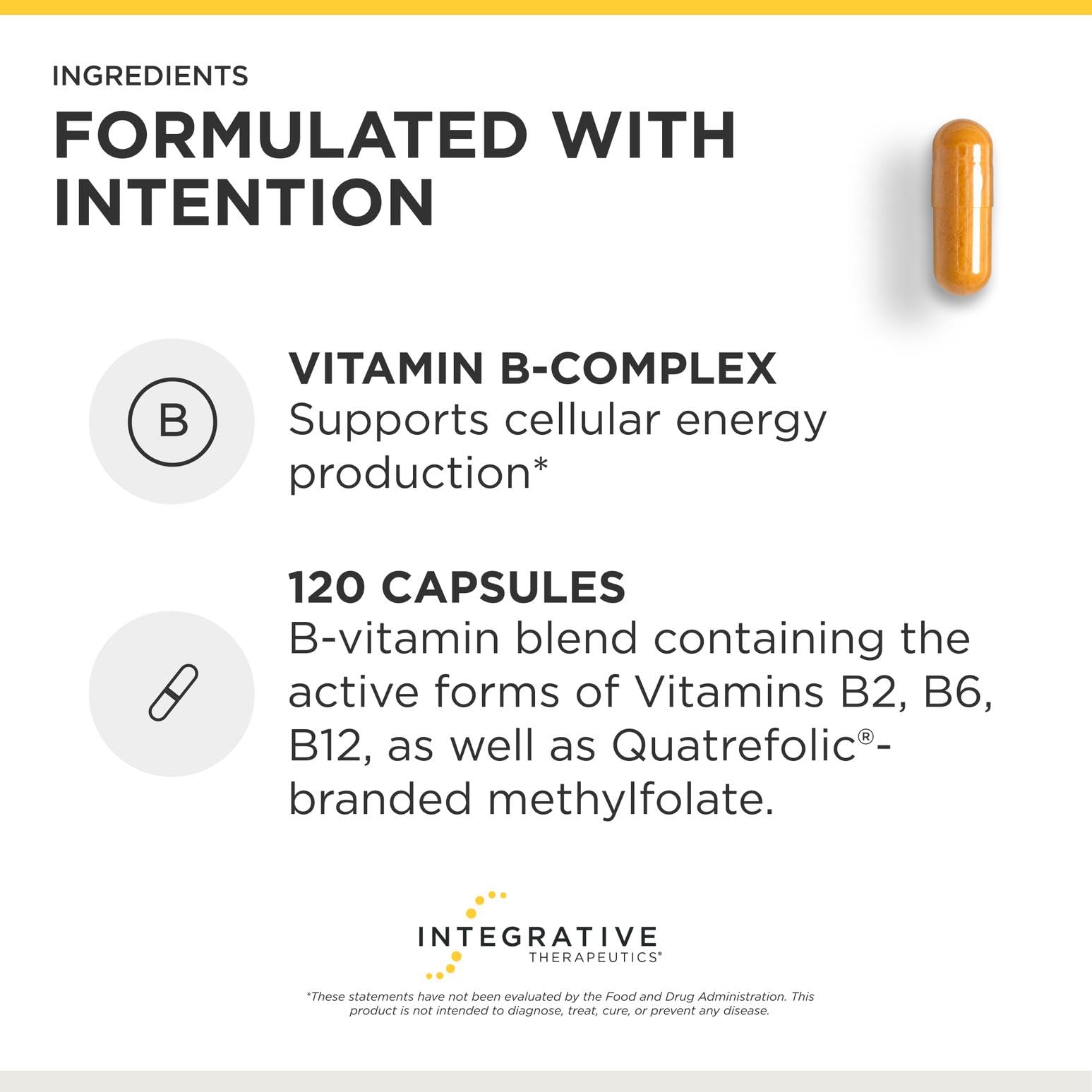 Integrative Therapeutics Active B-Complex capsules on a wooden surface
