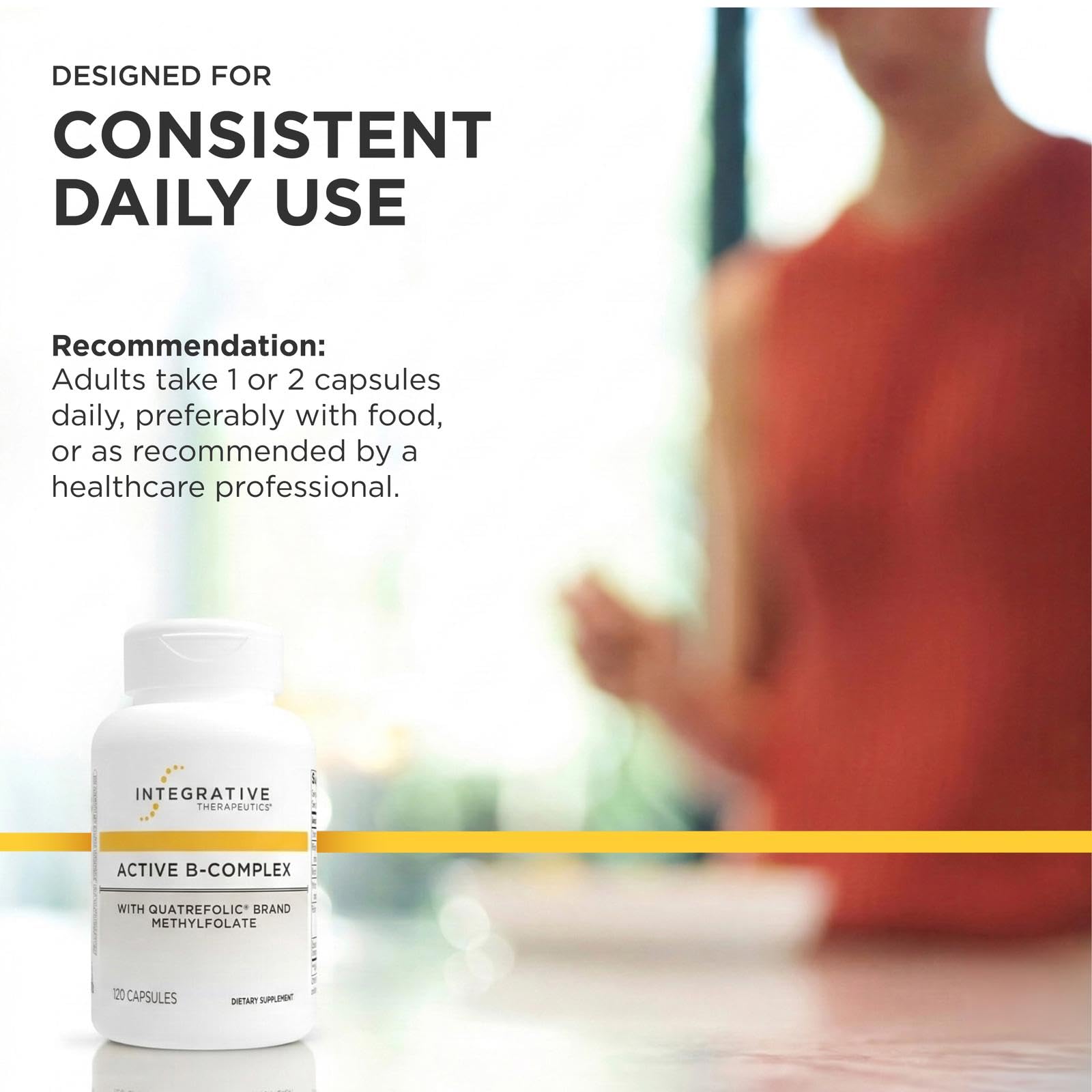 Integrative Therapeutics Active B-Complex capsules with a glass of water