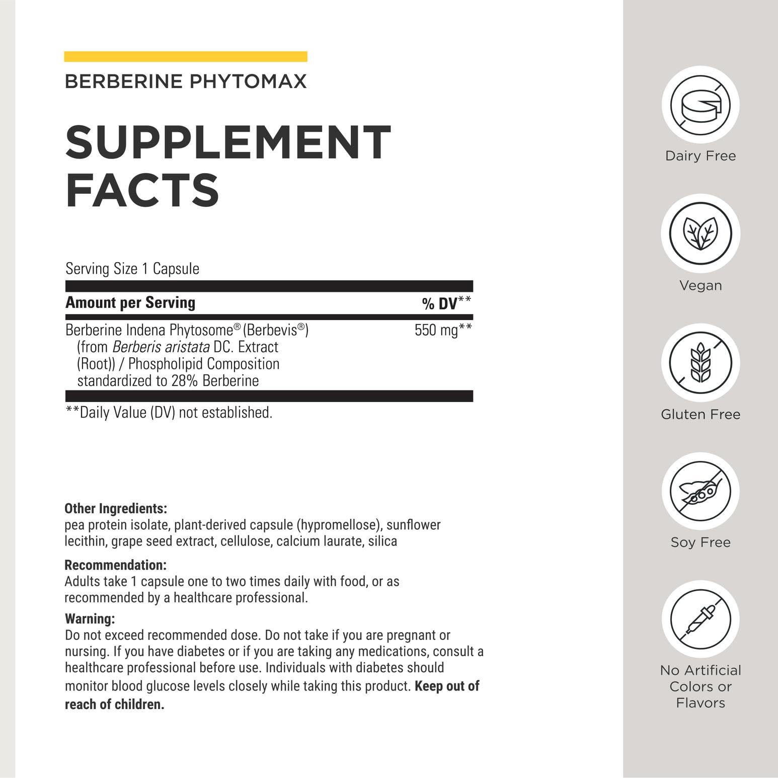 Integrative Therapeutics Berberine Phytomax supplement back view