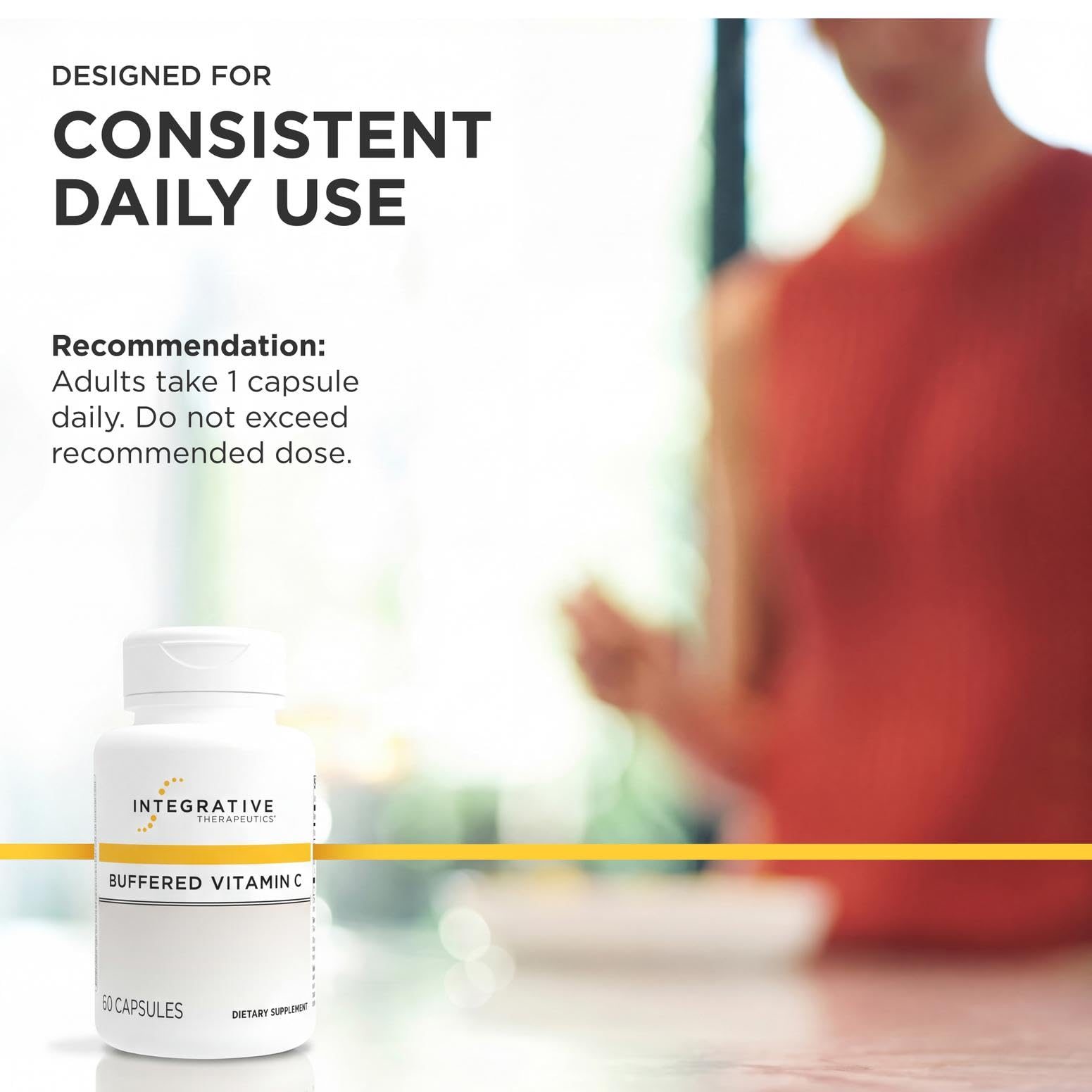 Integrative Therapeutics Buffered Vitamin C 1000mg capsules with a measuring spoon