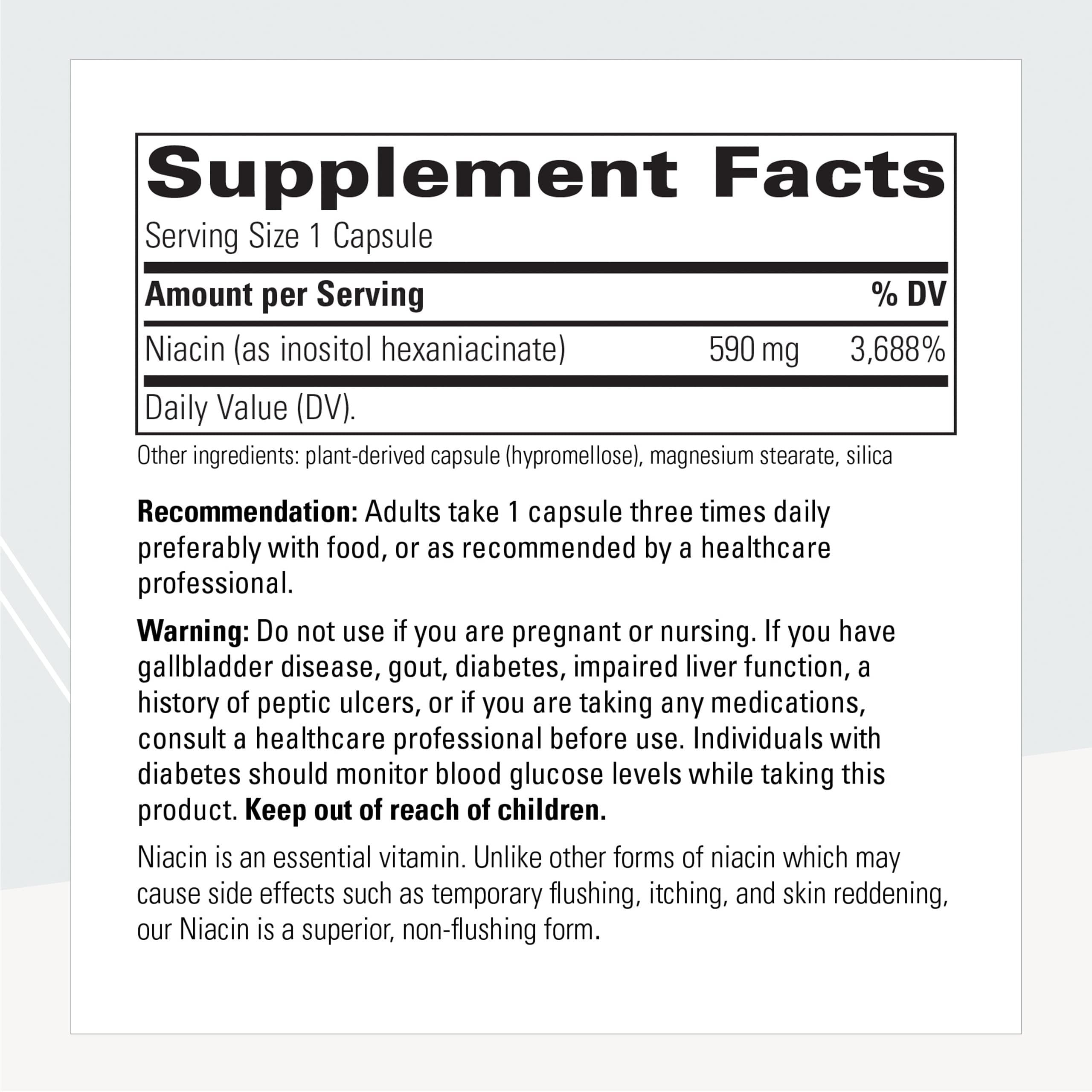 Integrative Therapeutics Flush-Free Niacin 590mg supplement side view