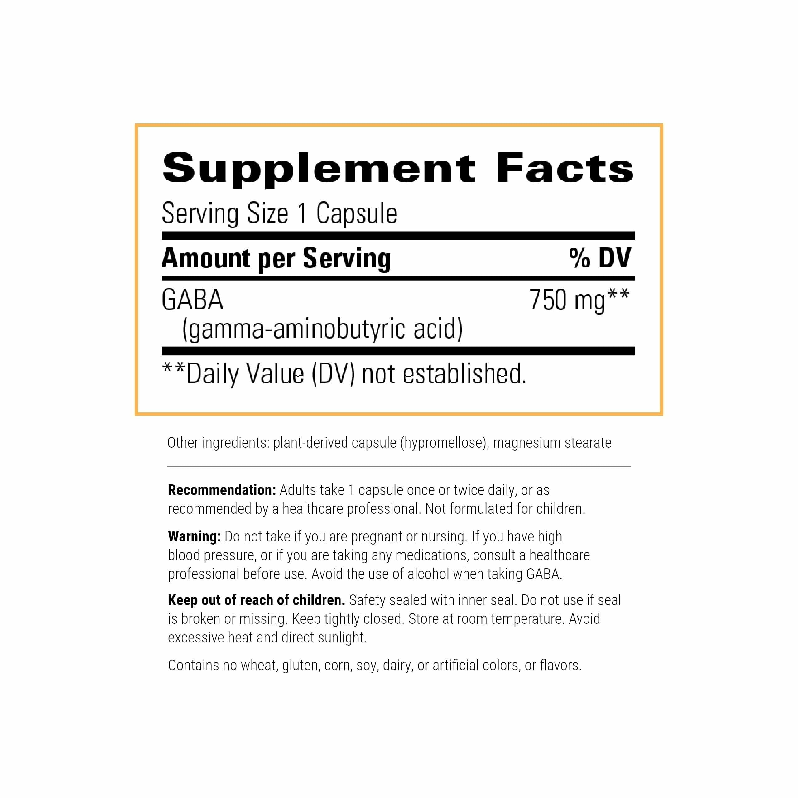 Integrative Therapeutics GABA Brain Support Supplement 750mg side view