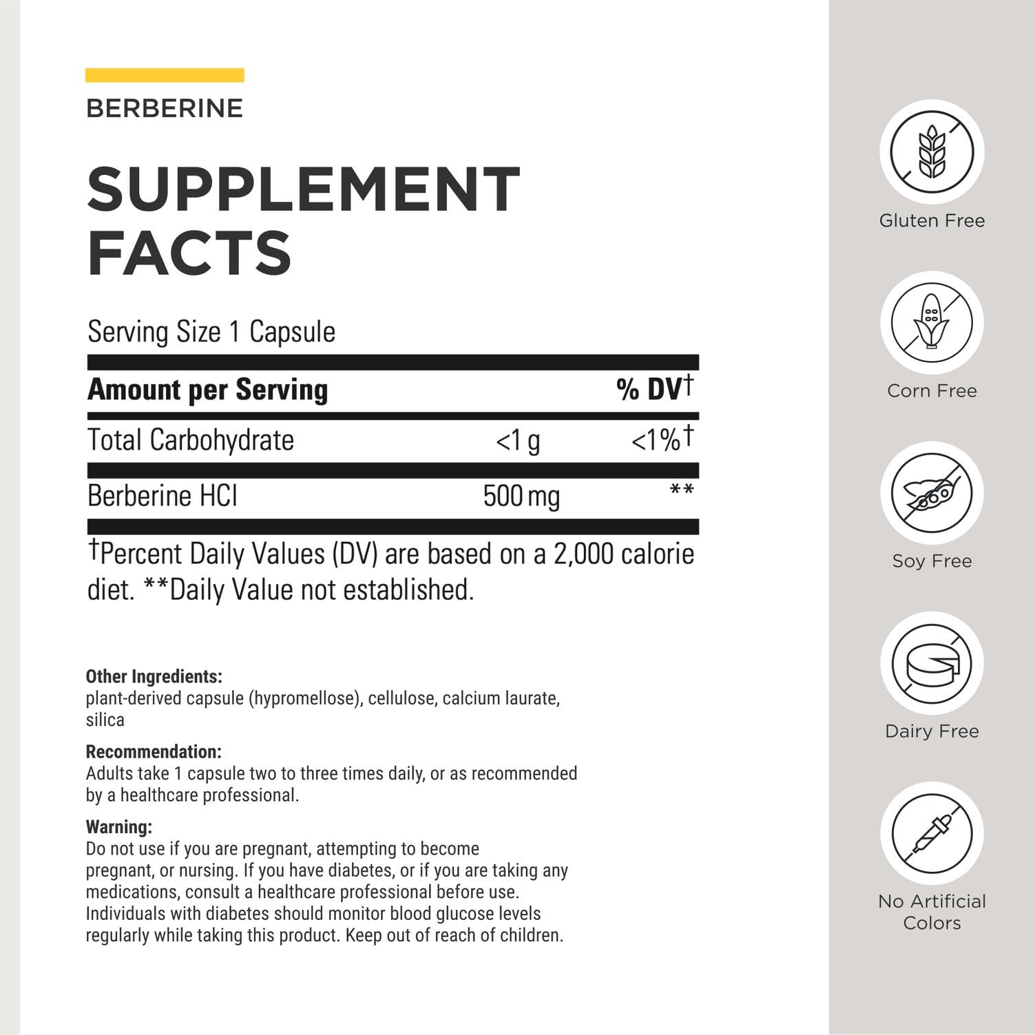 Integrative Therapeutics Goldenseal Berberine 500mg supplement ingredients list