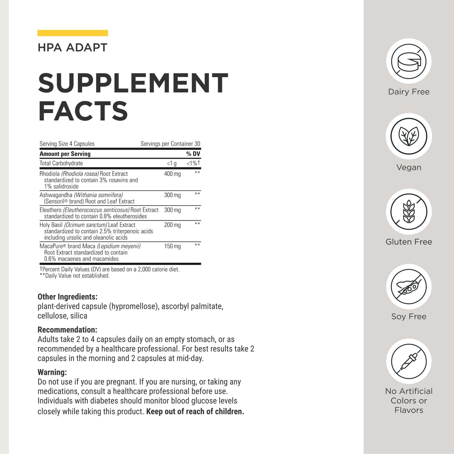 Integrative Therapeutics HPA Adapt supplement facts label