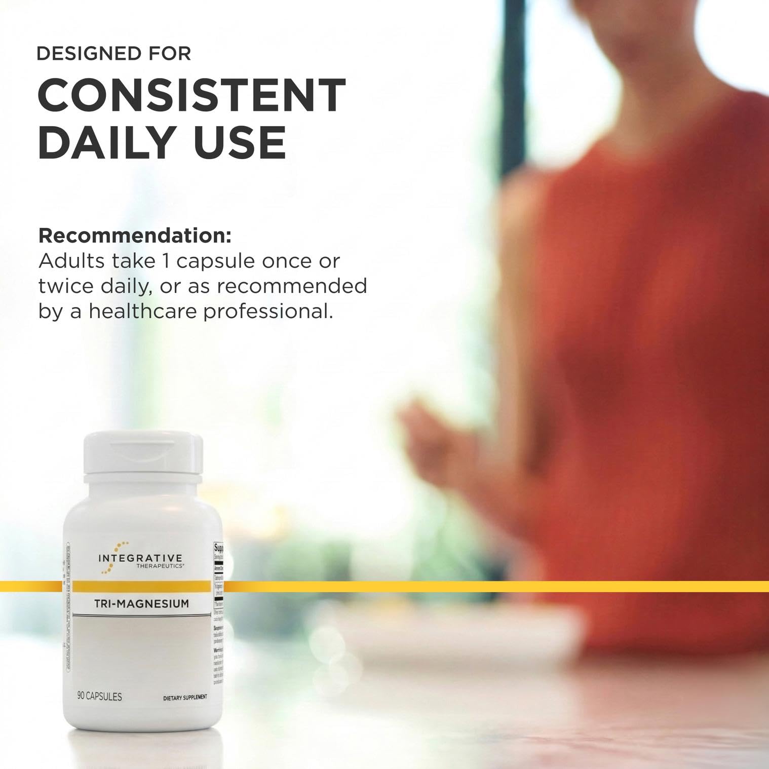 Integrative Therapeutics Magnesium Complex Supplement with a glass of water